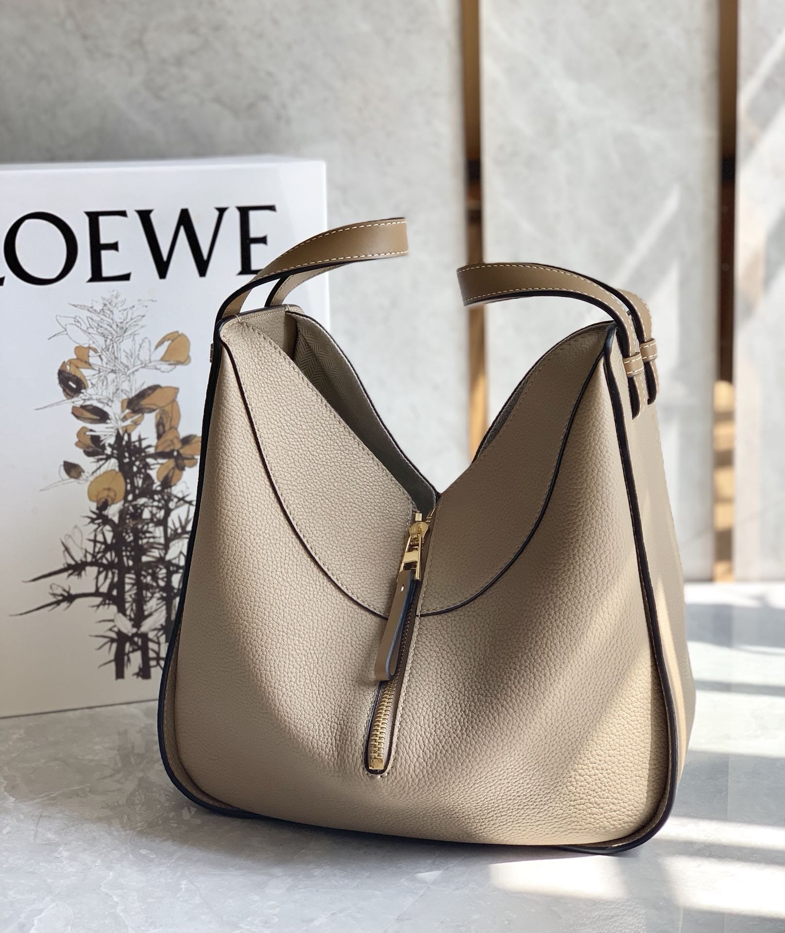 LOEWE Small Hammock Bag In Soft Grained Calfskin - Sand