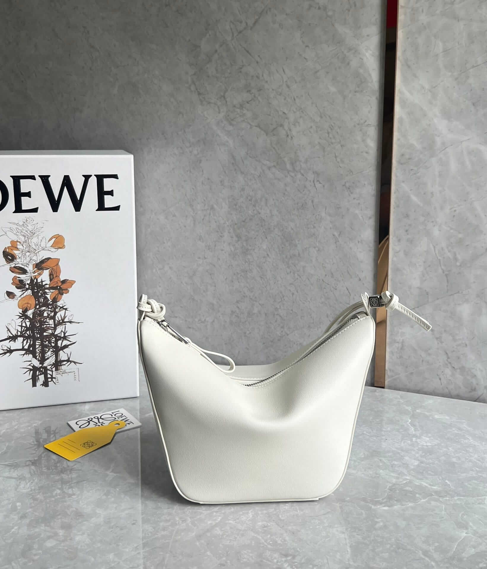 LOEWE Mini Hammock Hobo Bag In Classic Calfskin - Soft White