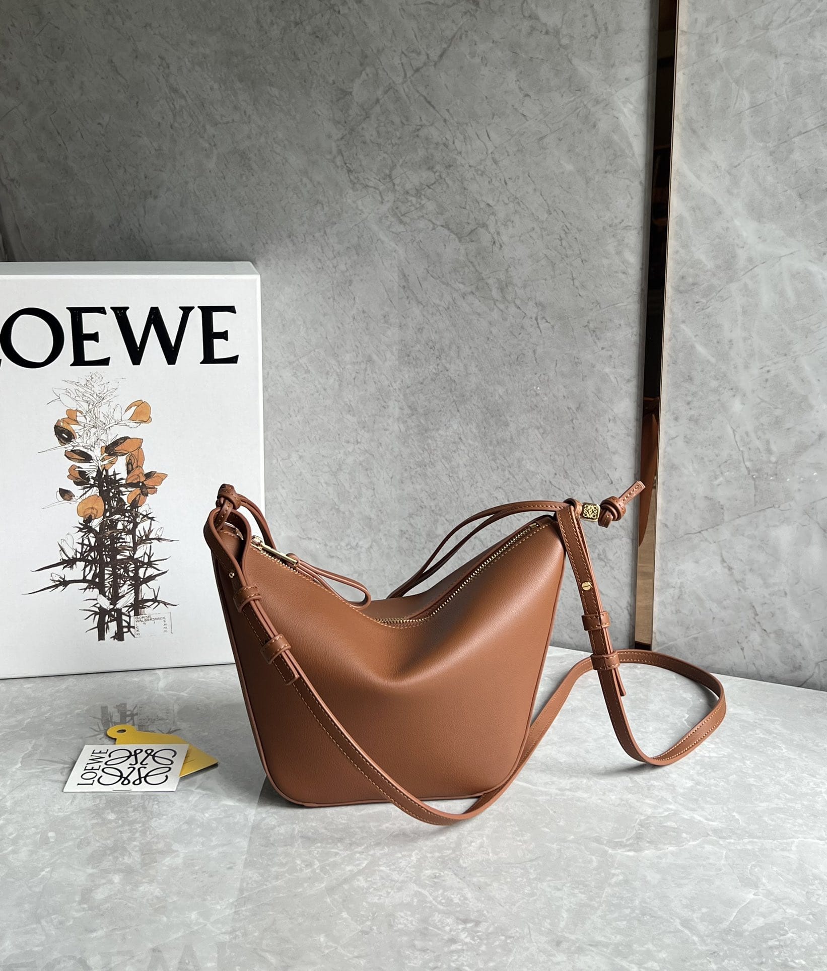 LOEWE Mini Hammock Hobo Bag In Classic Calfskin - Tan