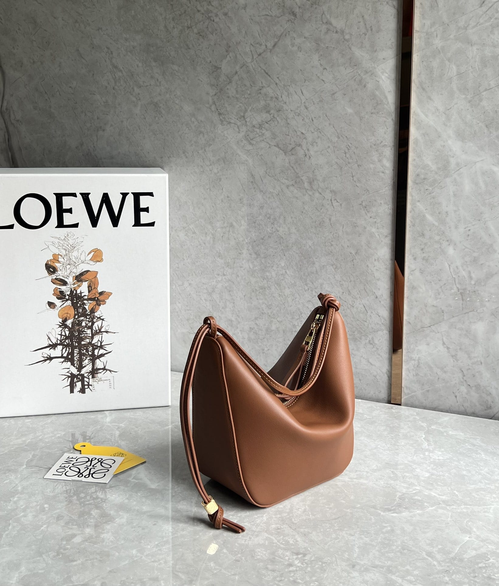 LOEWE Mini Hammock Hobo Bag In Classic Calfskin - Tan