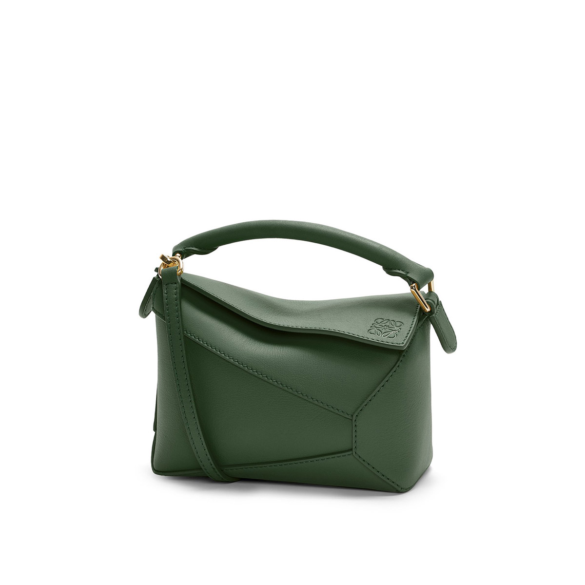 LOEWE Mini Puzzle Bag In  Calfskin - Bottle Green