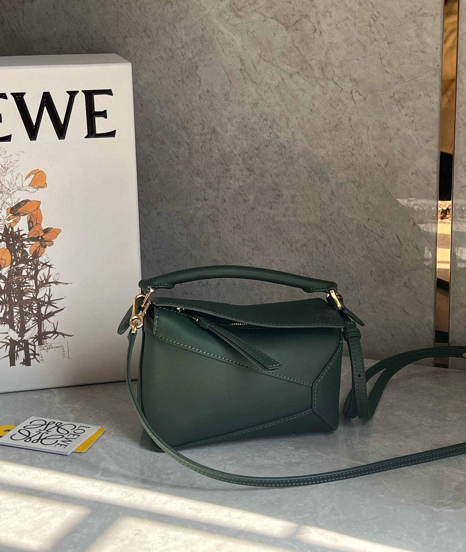 LOEWE Mini Puzzle Bag In  Calfskin - Bottle Green