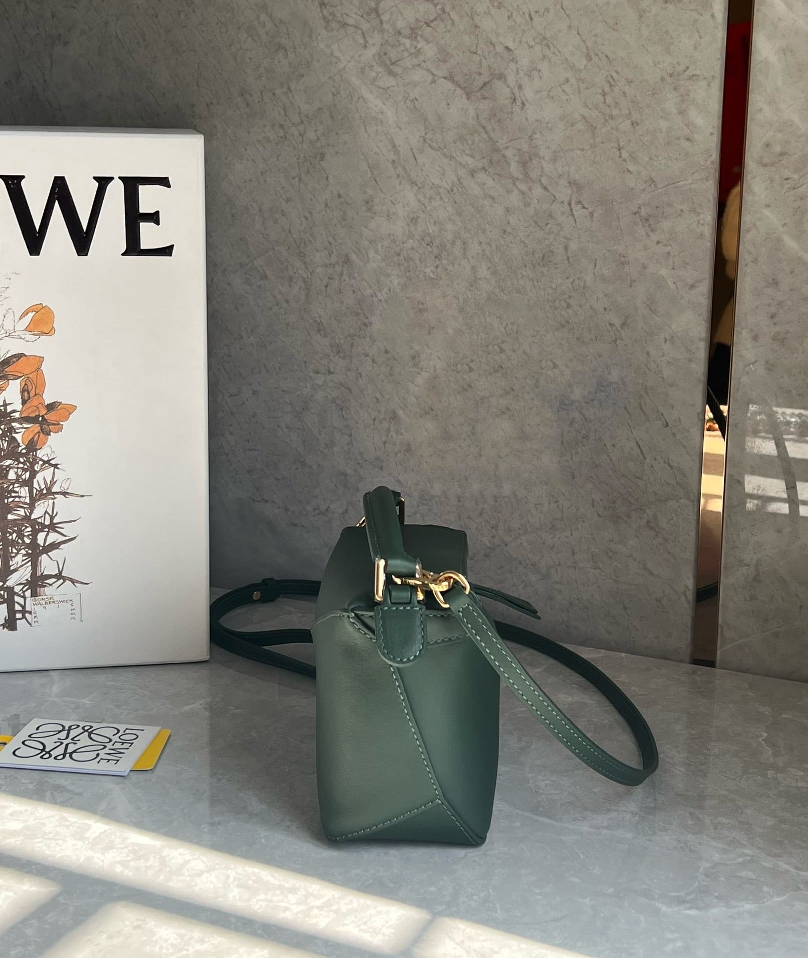 LOEWE Mini Puzzle Bag In  Calfskin - Bottle Green