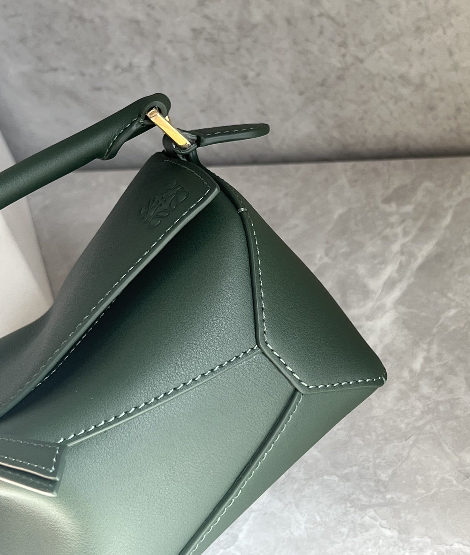 LOEWE Mini Puzzle Bag In  Calfskin - Bottle Green