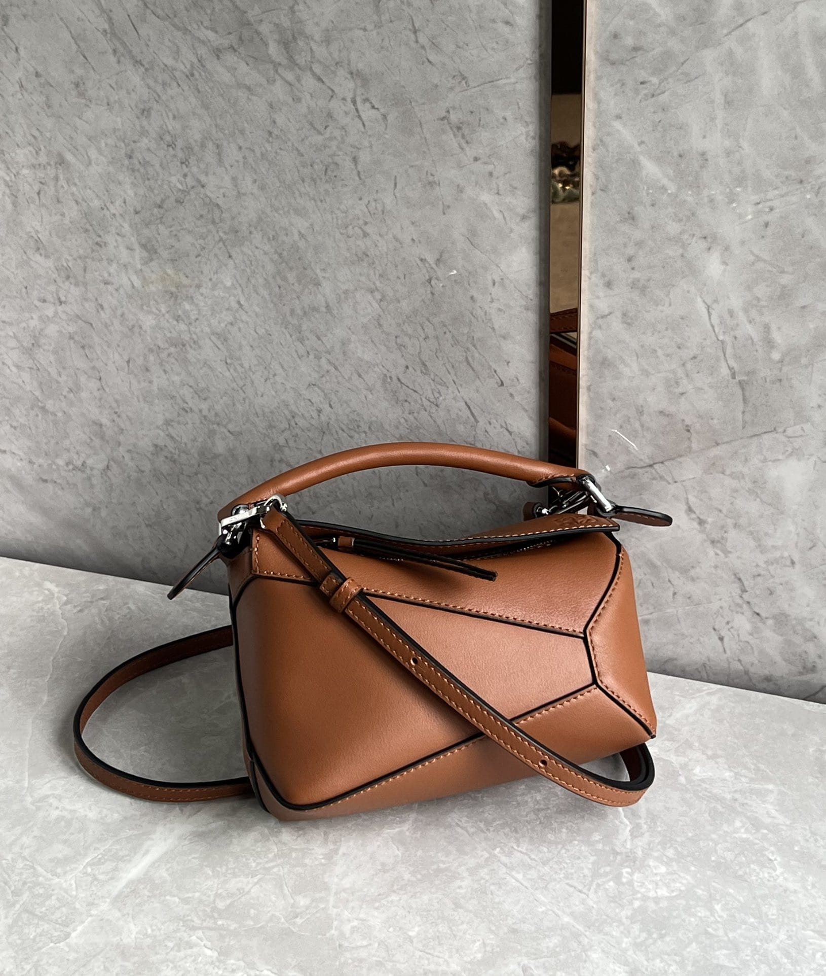 LOEWE Mini Puzzle Bag In  Calfskin - Tan