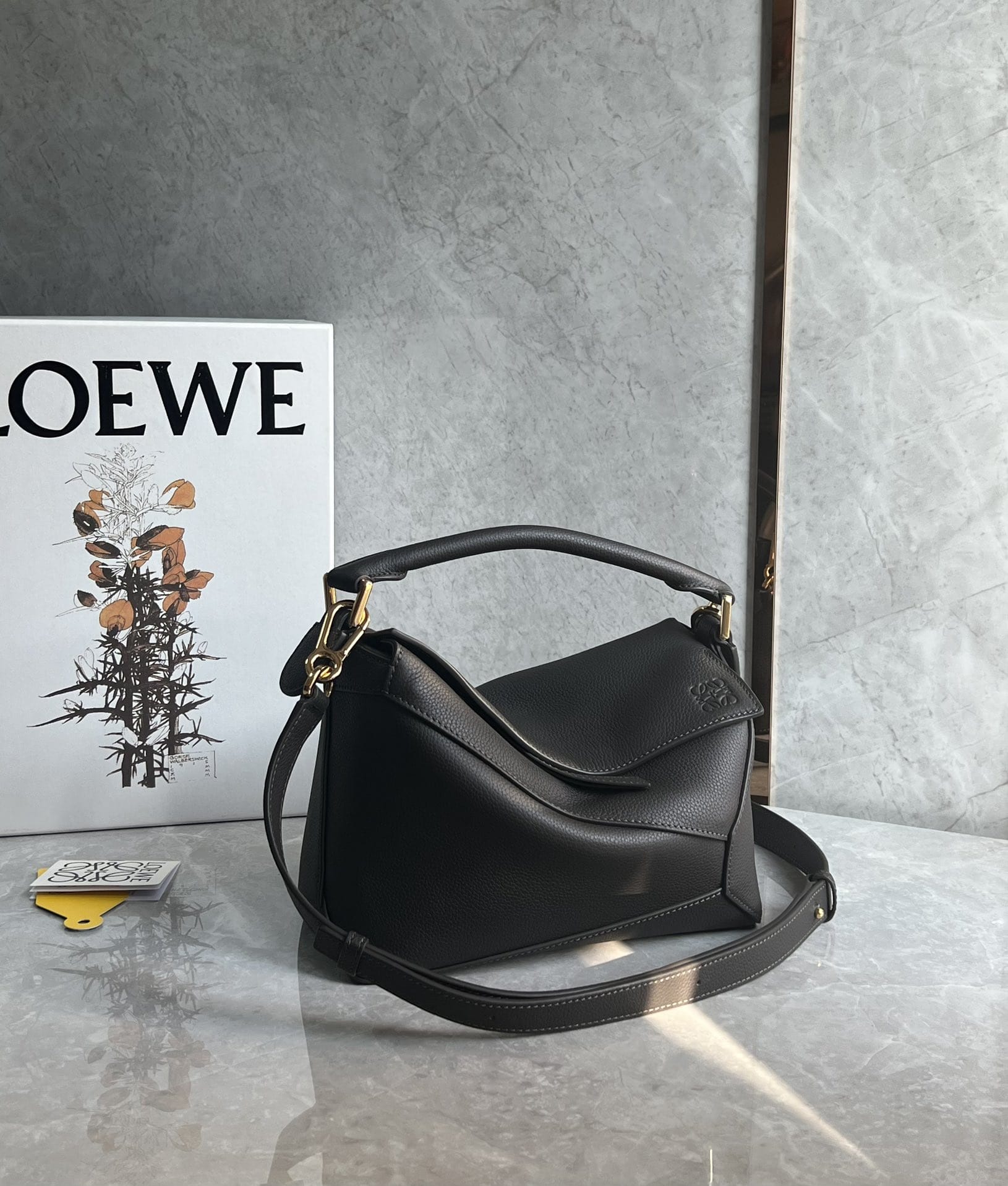 LOEWE Small Puzzle Bag In  Calfskin - Dark Grey