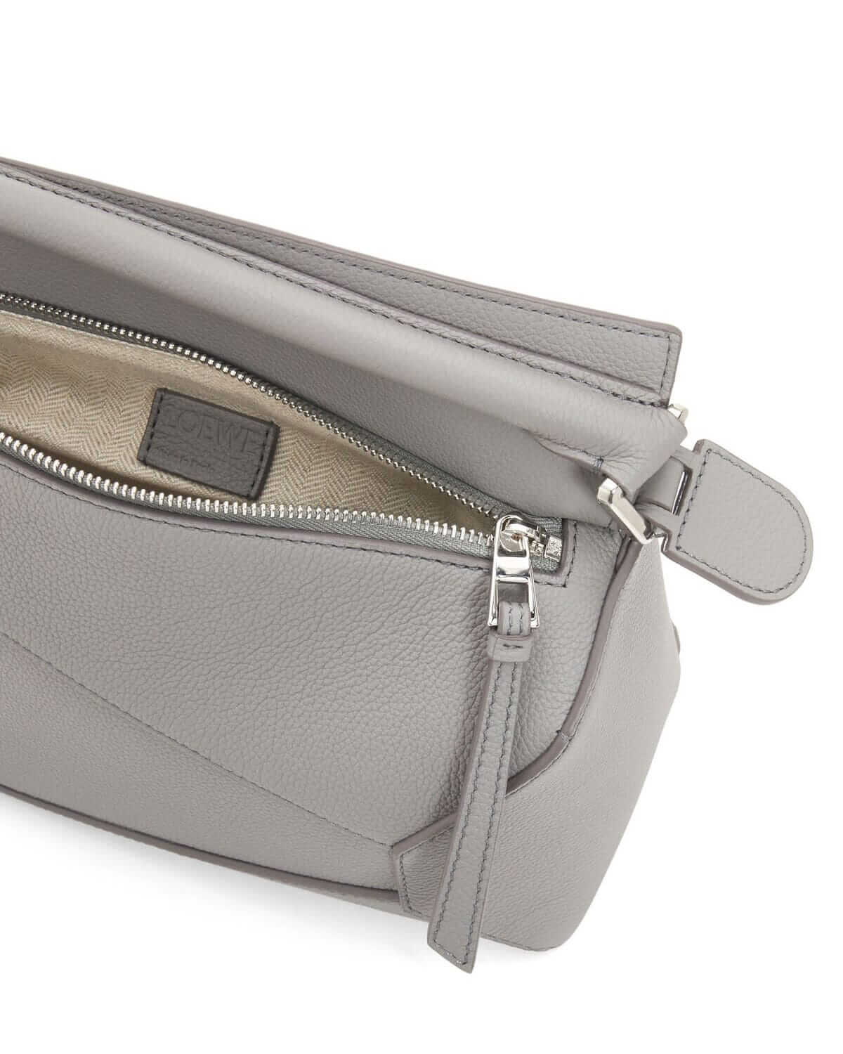 LOEWE Small Puzzle Bag In  Calfskin - Pearl Grey