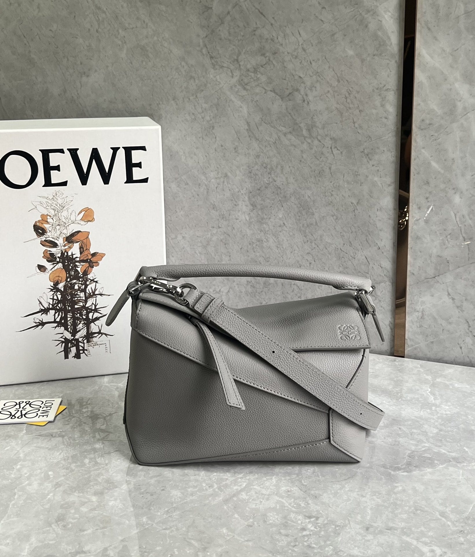 LOEWE Small Puzzle Bag In  Calfskin - Pearl Grey