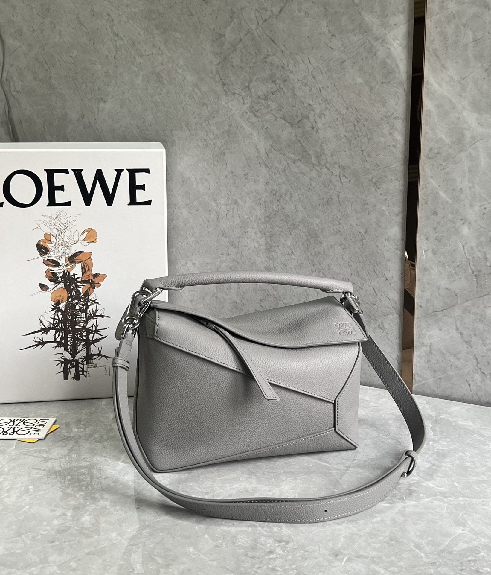 LOEWE Small Puzzle Bag In  Calfskin - Pearl Grey