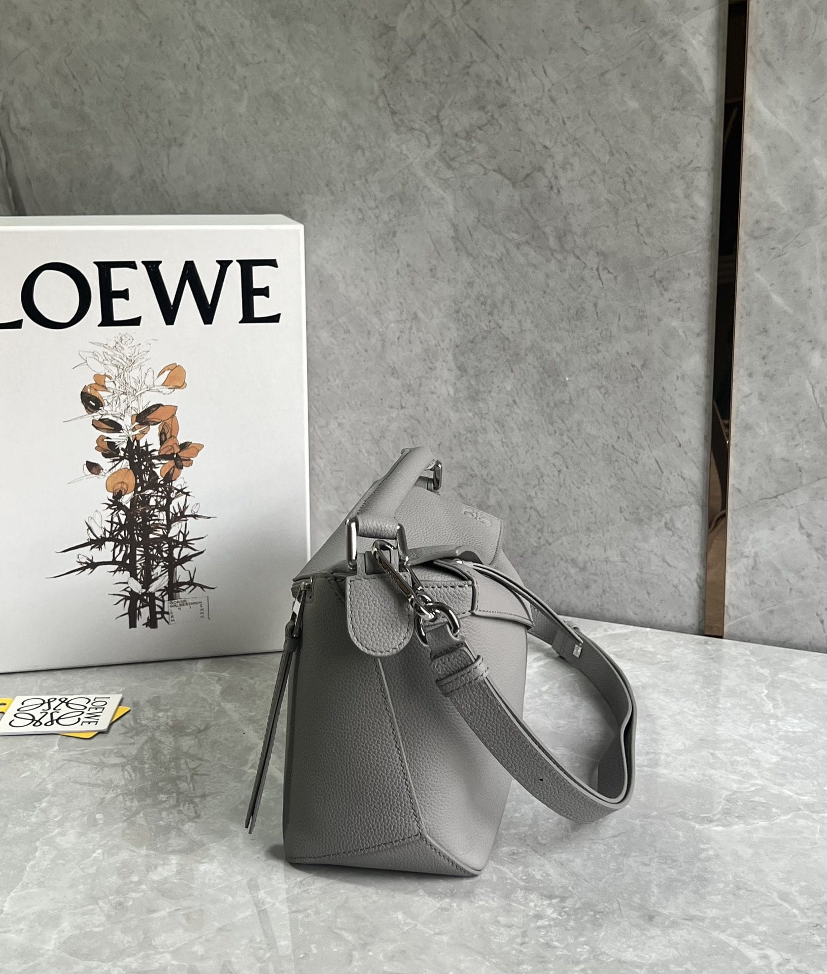 LOEWE Small Puzzle Bag In  Calfskin - Pearl Grey