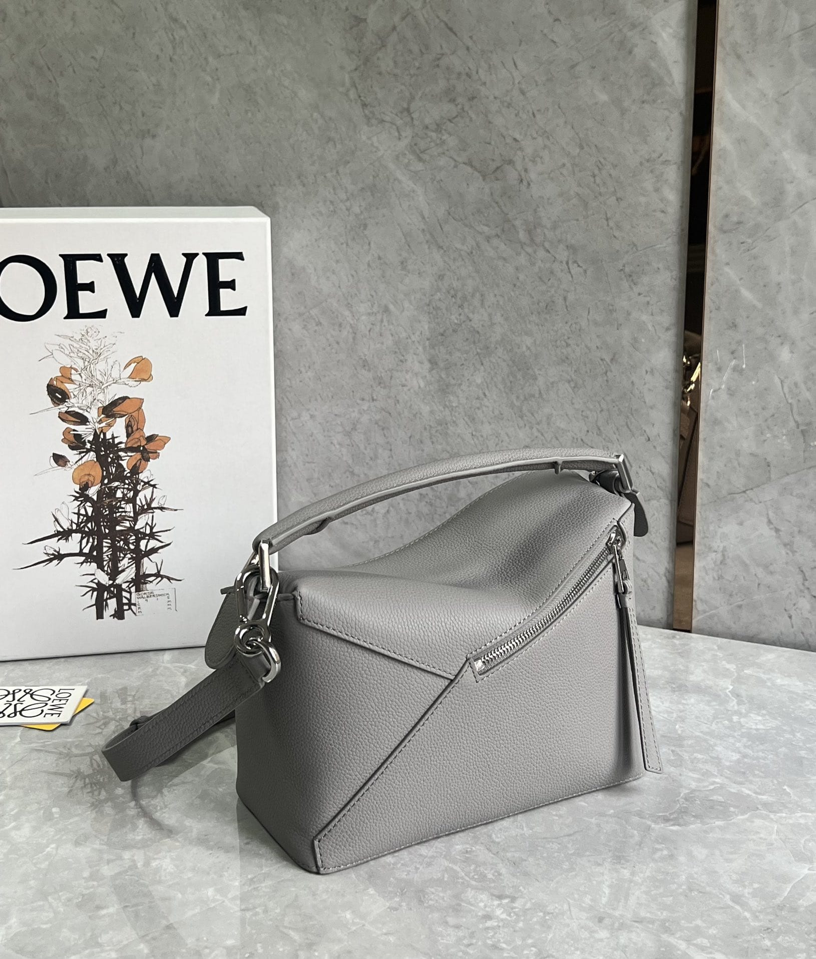 LOEWE Small Puzzle Bag In  Calfskin - Pearl Grey