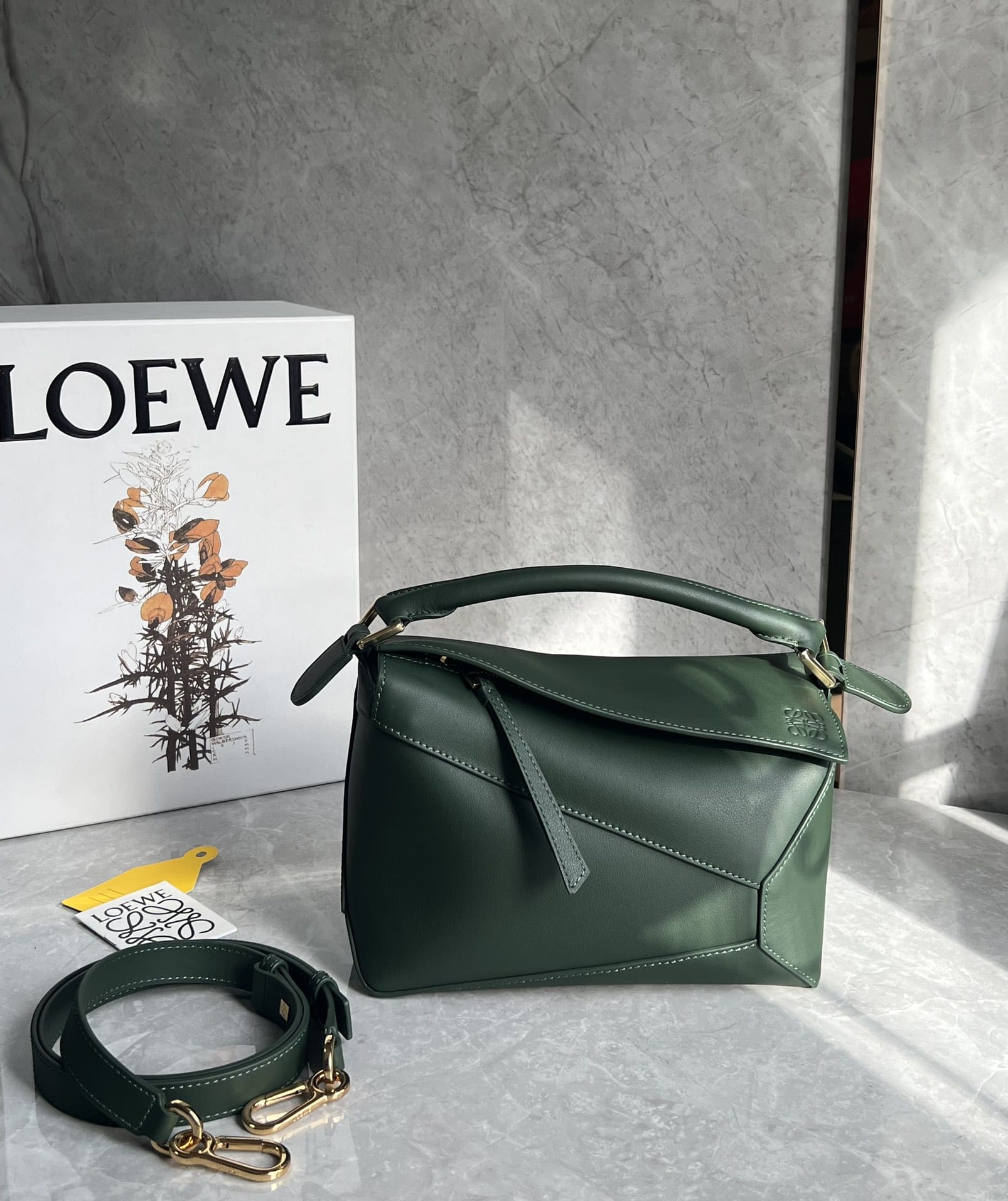 LOEWE Small Puzzle Bag In  Calfskin - Bottle Green