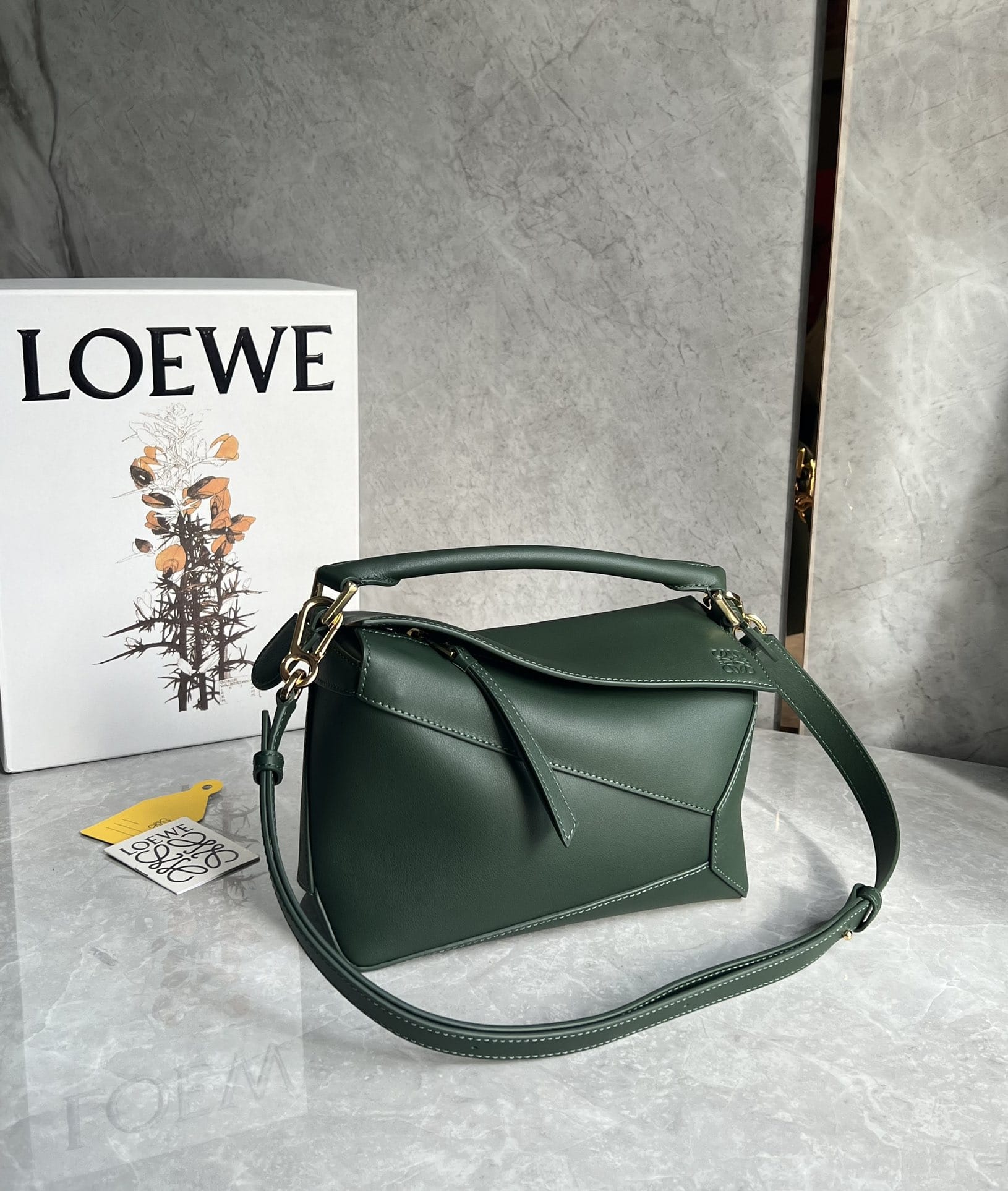 LOEWE Small Puzzle Bag In  Calfskin - Bottle Green