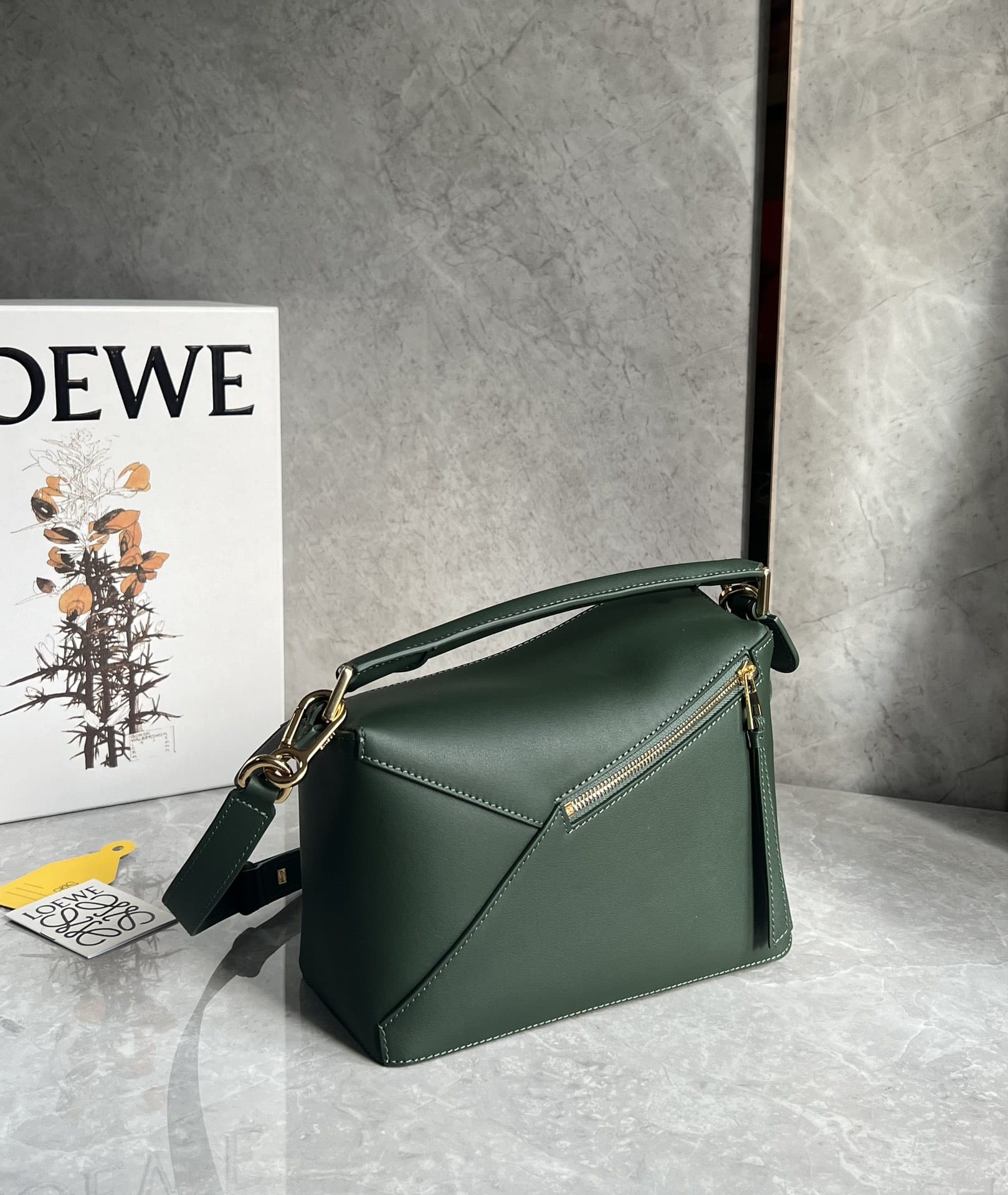 LOEWE Small Puzzle Bag In  Calfskin - Bottle Green