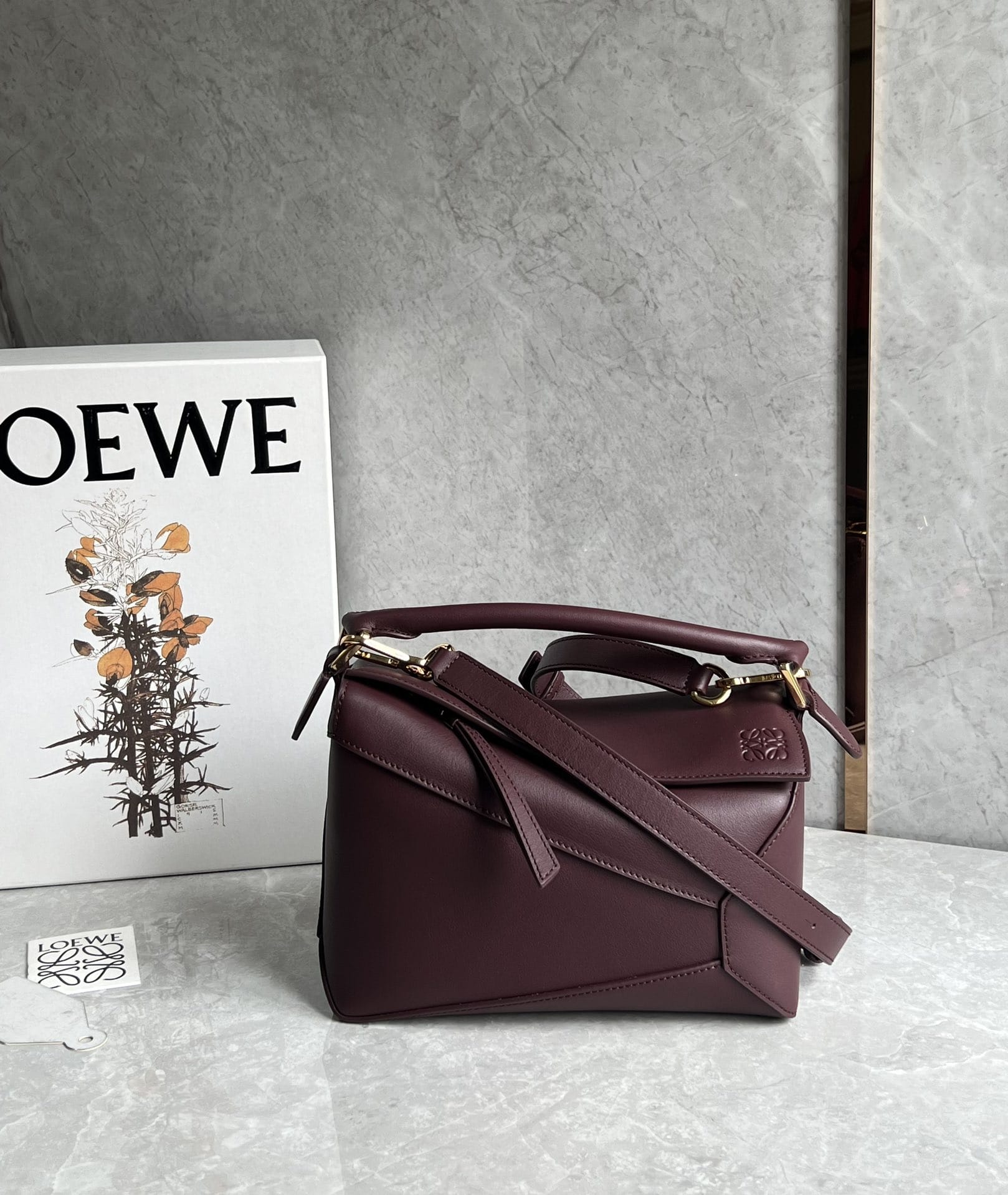 LOEWE Small Puzzle Bag In  Calfskin - Dark Burgundy