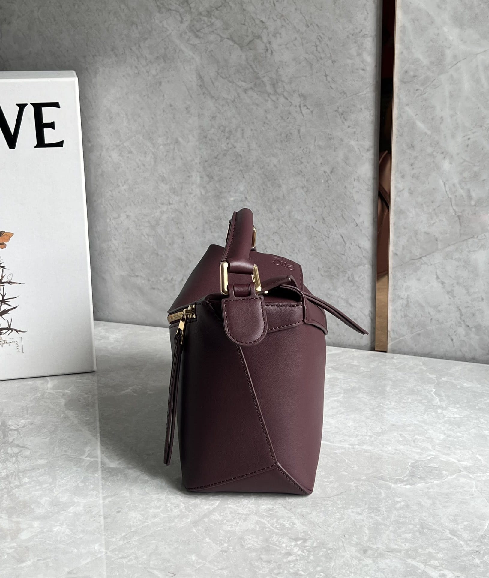 LOEWE Small Puzzle Bag In  Calfskin - Dark Burgundy