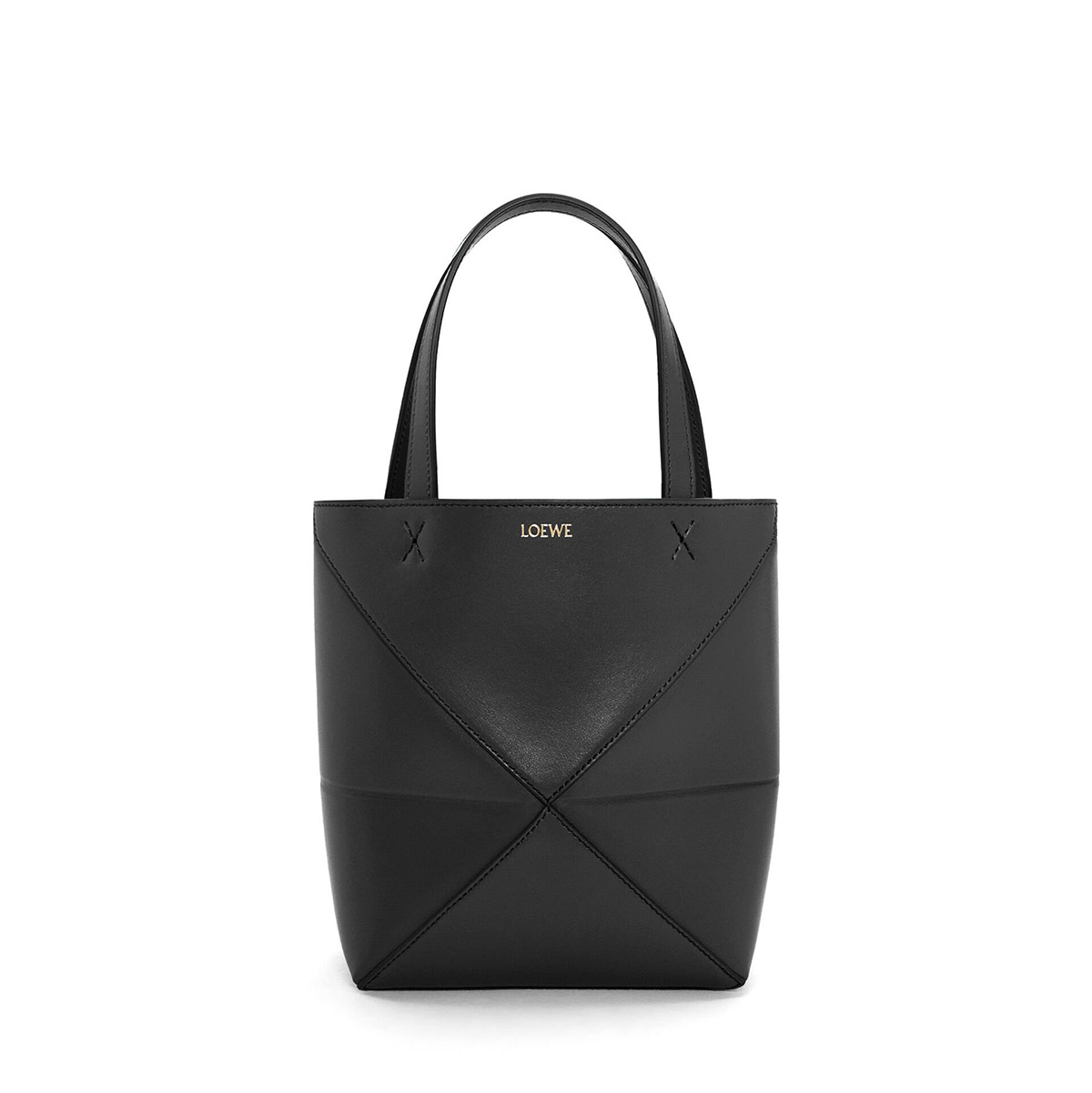 LOEWE Mini Puzzle Fold Tote Bag In Calfskin - Black