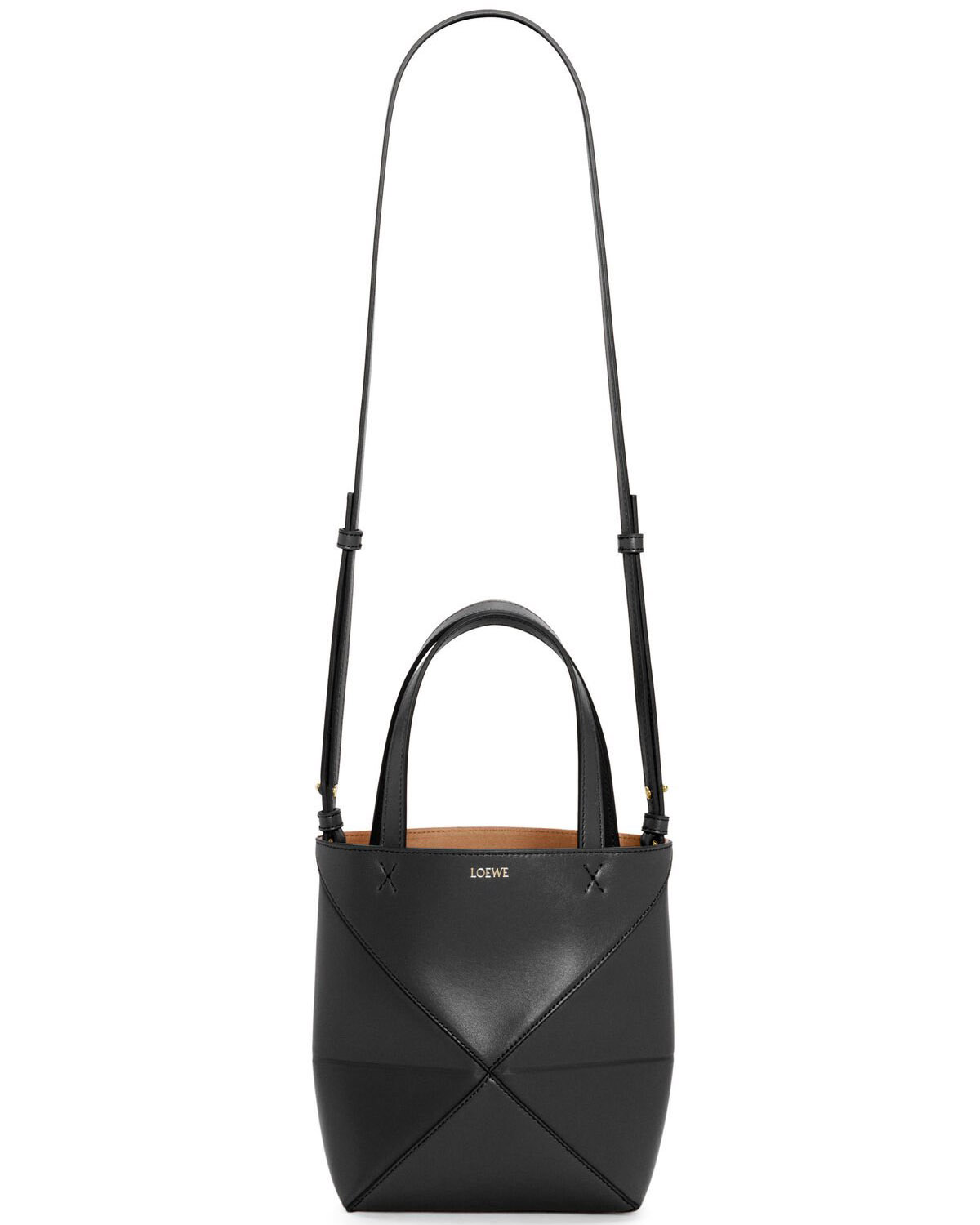 LOEWE Mini Puzzle Fold Tote Bag In Calfskin - Black