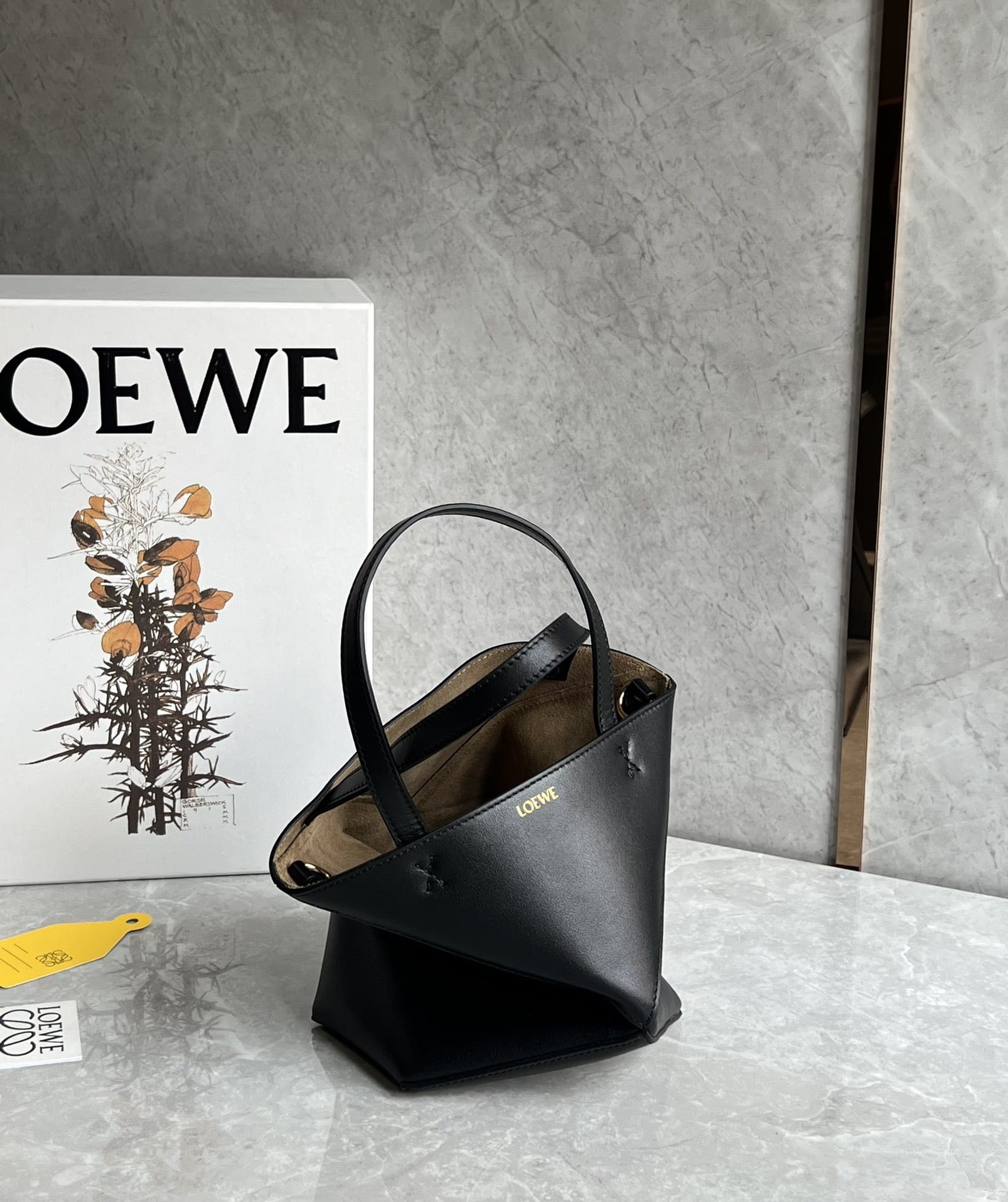 LOEWE Mini Puzzle Fold Tote Bag In Calfskin - Black