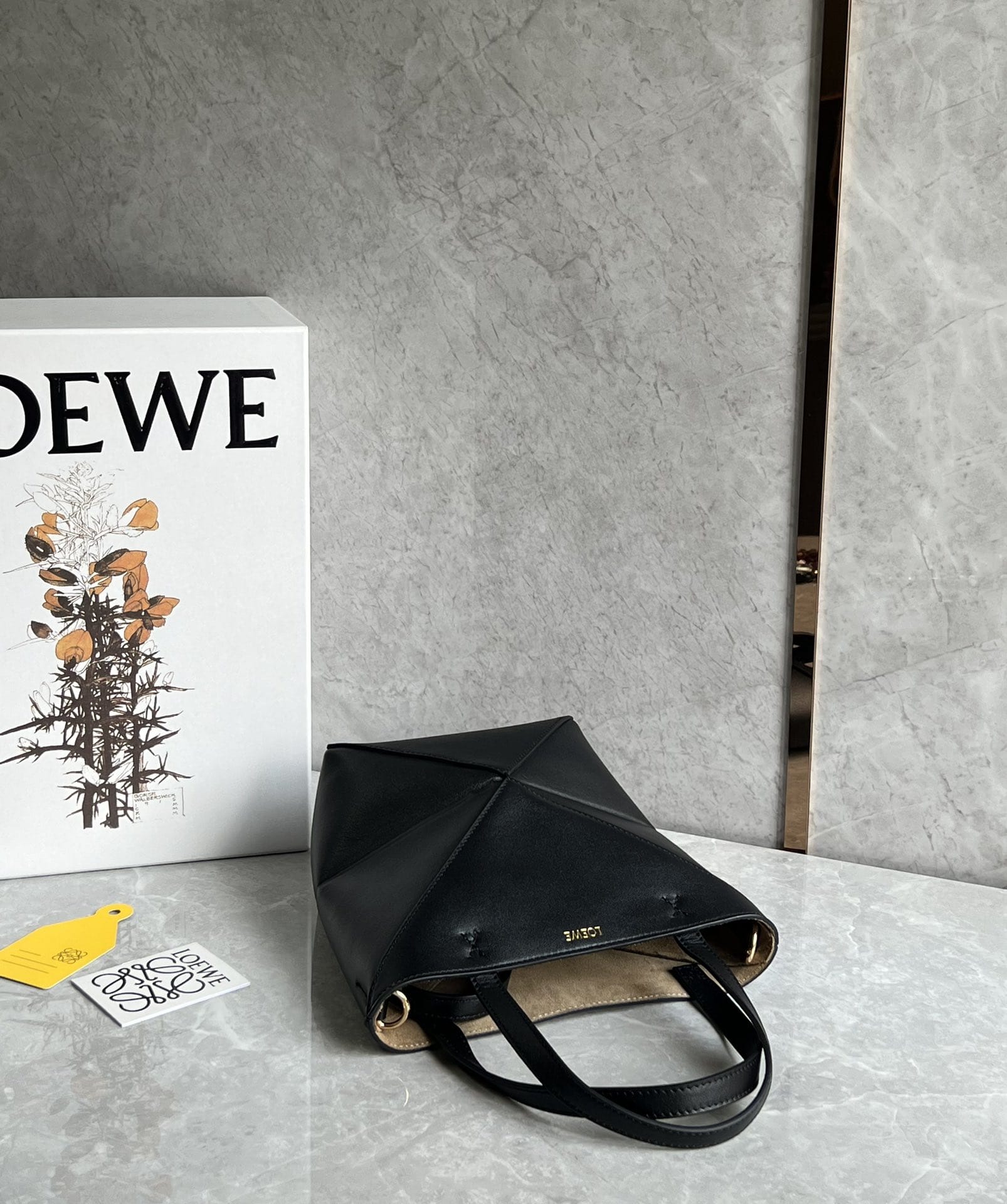 LOEWE Mini Puzzle Fold Tote Bag In Calfskin - Black