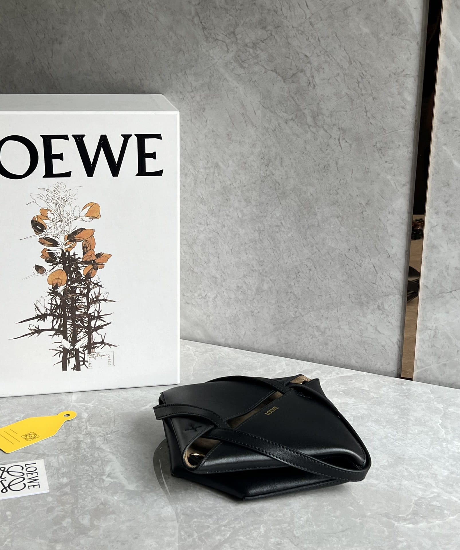 LOEWE Mini Puzzle Fold Tote Bag In Calfskin - Black