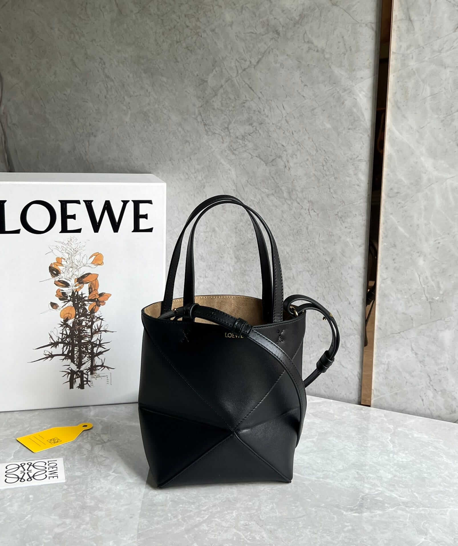 LOEWE Mini Puzzle Fold Tote Bag In Calfskin - Black