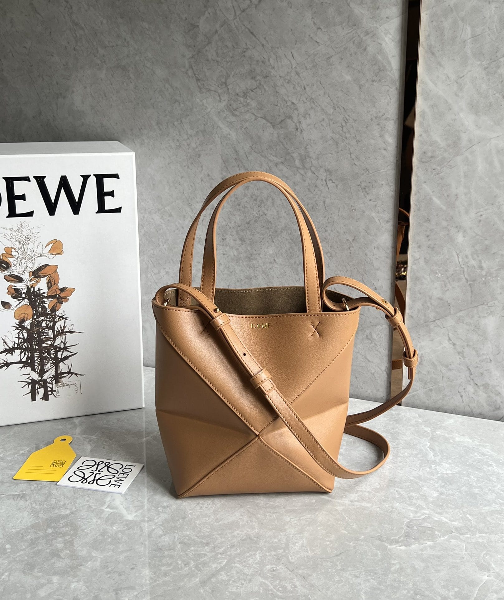 LOEWE Mini Puzzle Fold Tote Bag In Calfskin - Warm Desert