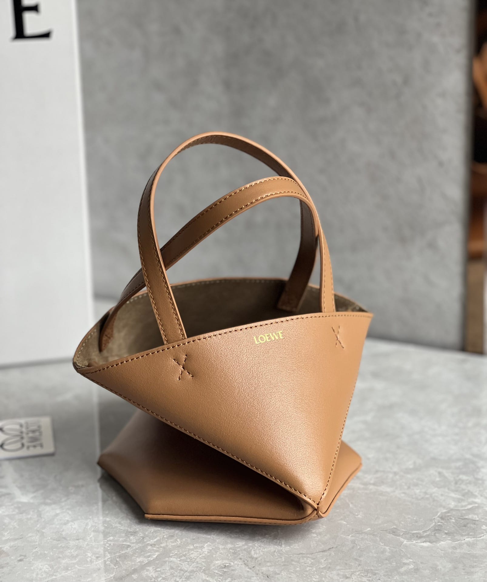 LOEWE Mini Puzzle Fold Tote Bag In Calfskin - Warm Desert