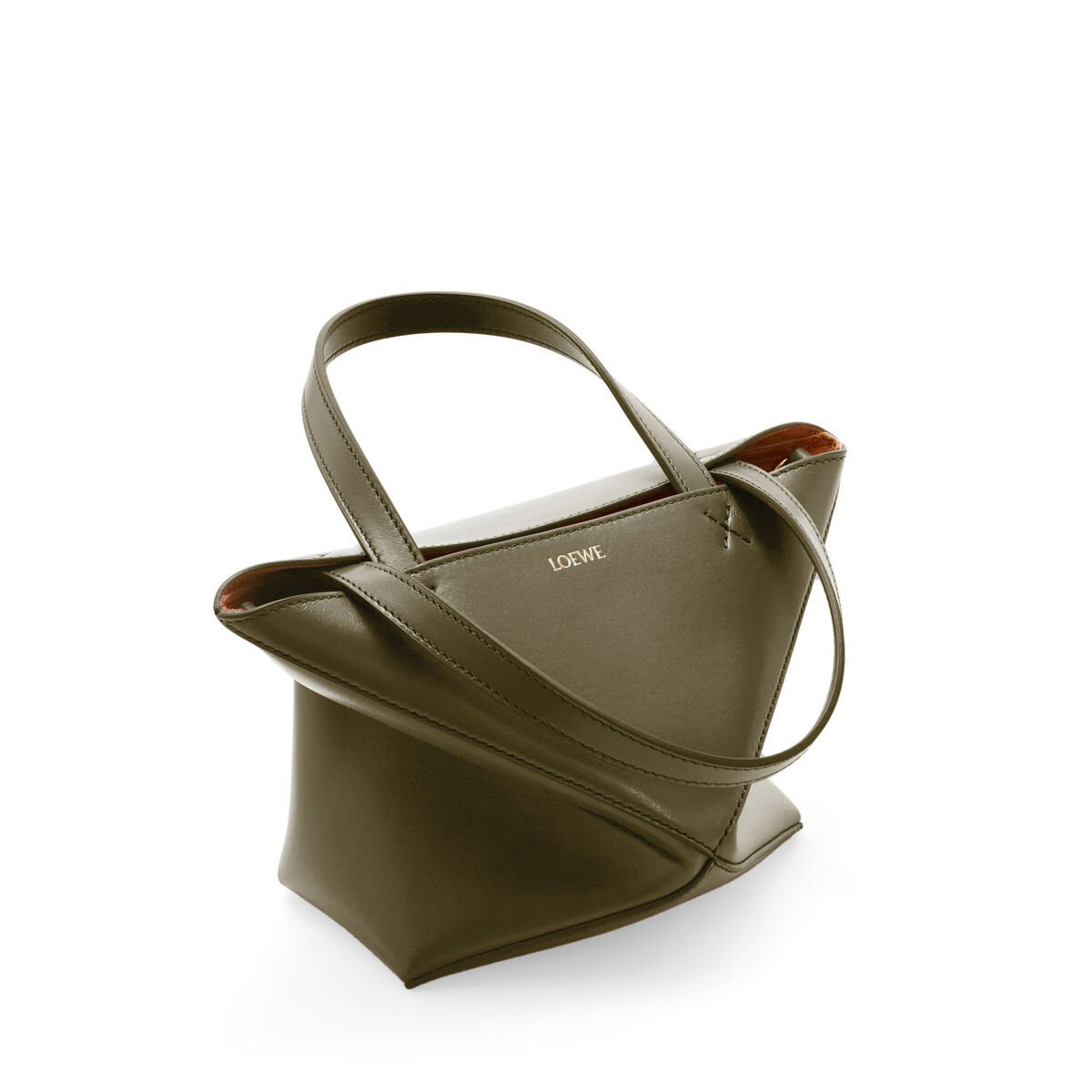 LOEWE Mini Puzzle Fold Tote Bag In Calfskin - Dark Khaki Green