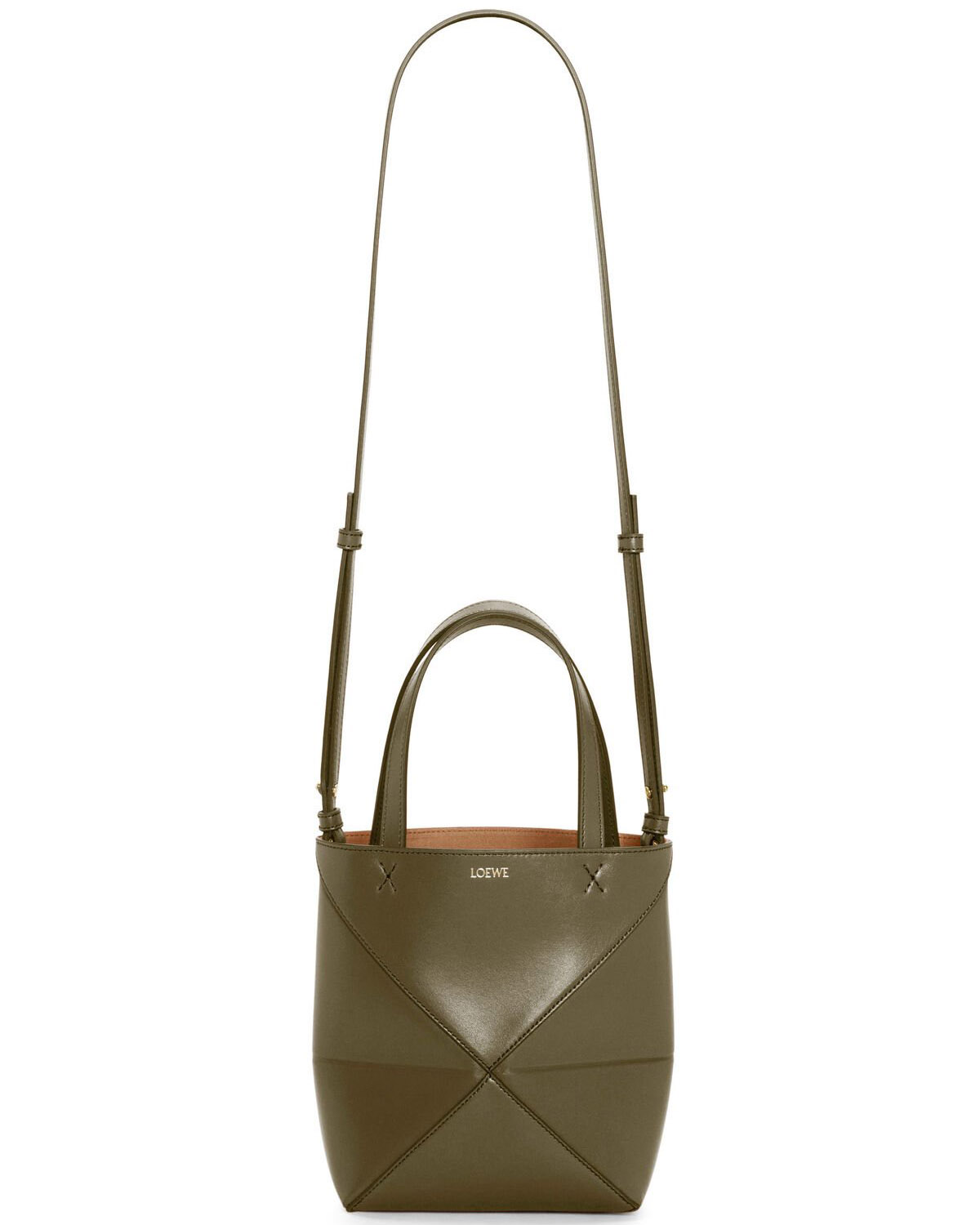 LOEWE Mini Puzzle Fold Tote Bag In Calfskin - Dark Khaki Green