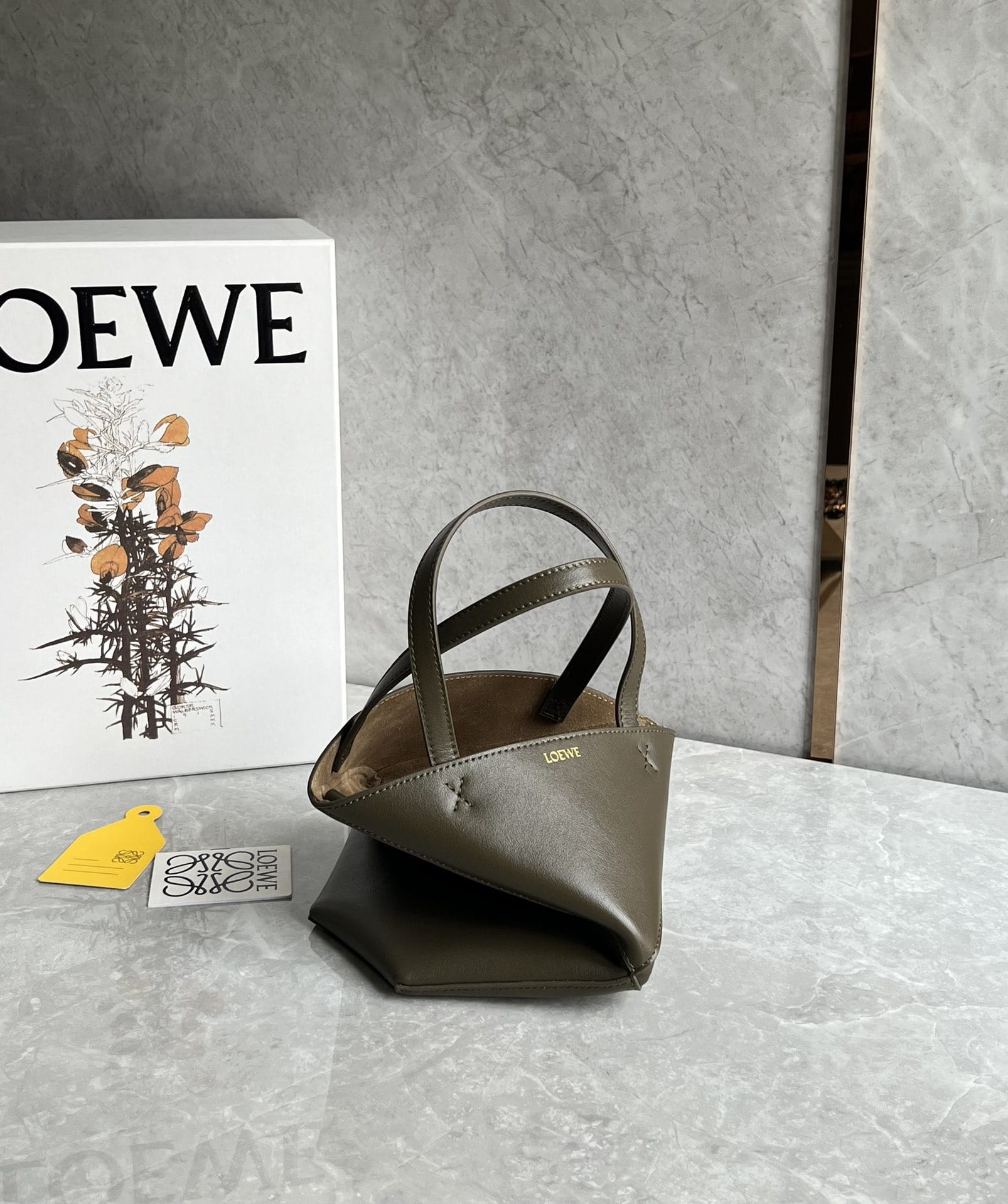 LOEWE Mini Puzzle Fold Tote Bag In Calfskin - Dark Khaki Green