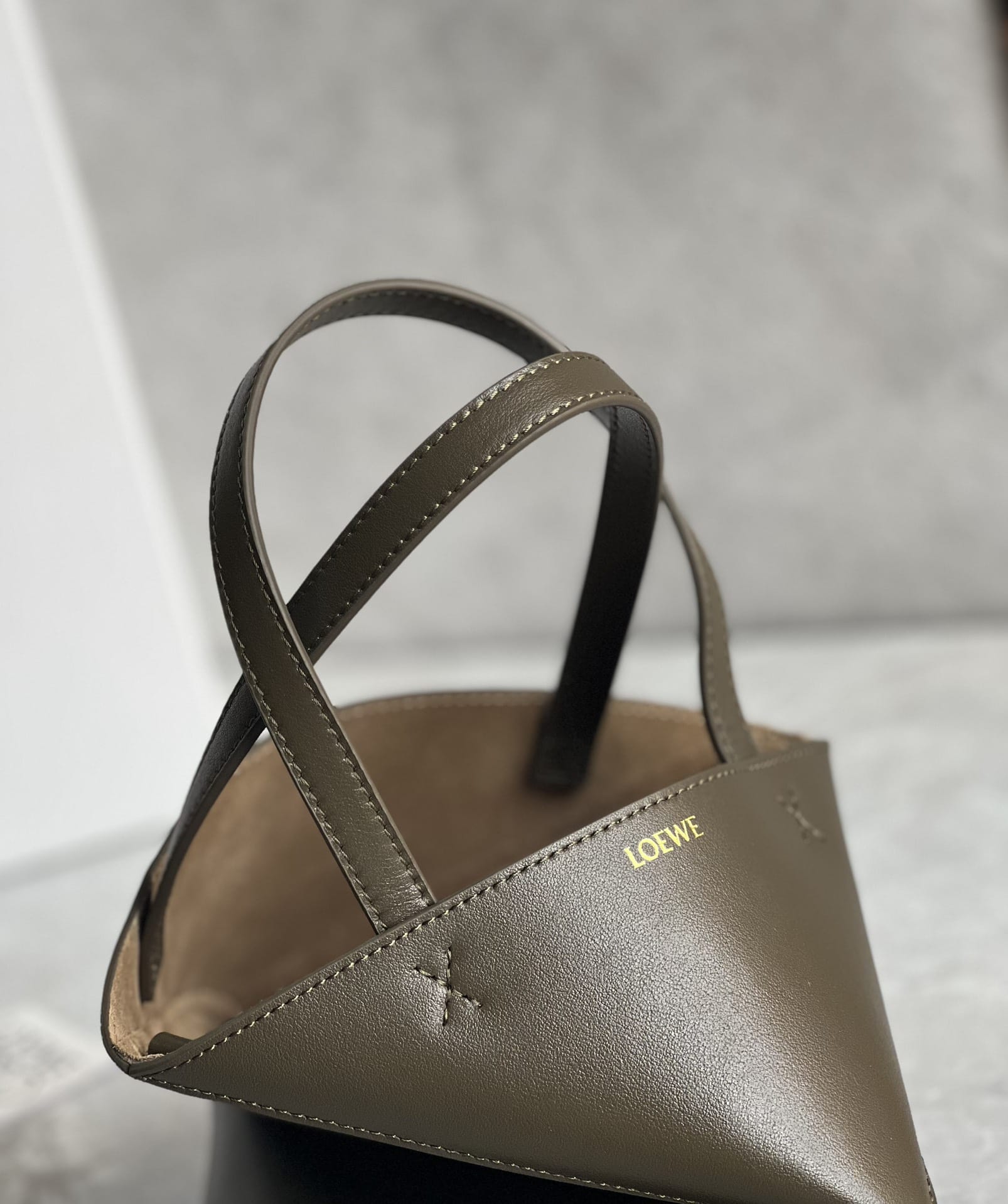 LOEWE Mini Puzzle Fold Tote Bag In Calfskin - Dark Khaki Green