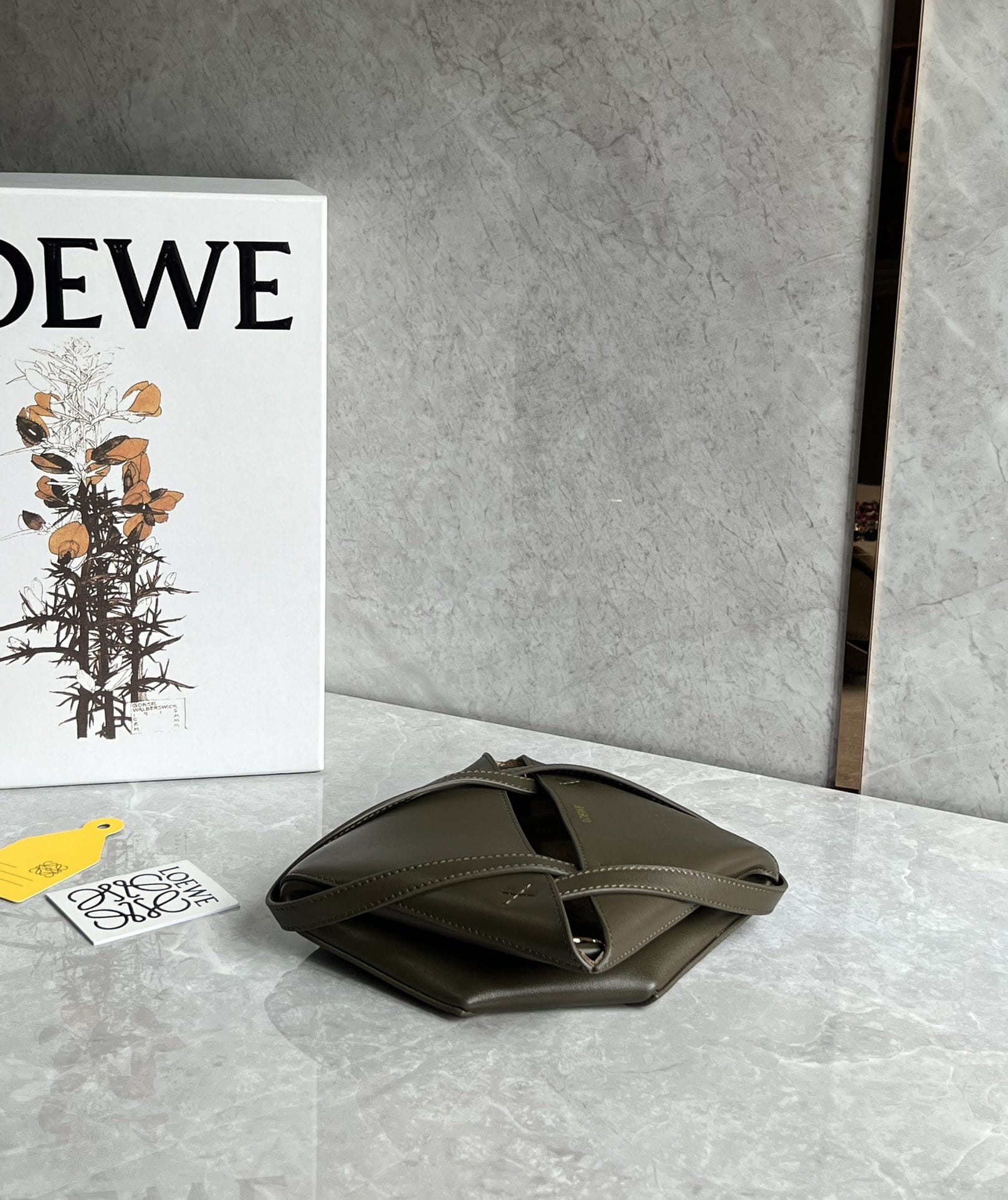 LOEWE Mini Puzzle Fold Tote Bag In Calfskin - Dark Khaki Green