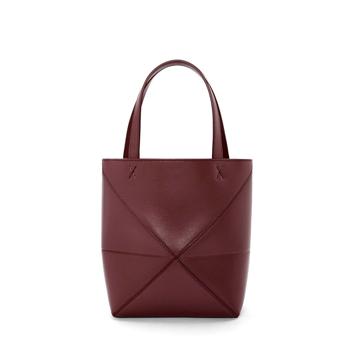 LOEWE Mini Puzzle Fold Tote Bag In Calfskin - Dark Burgundy