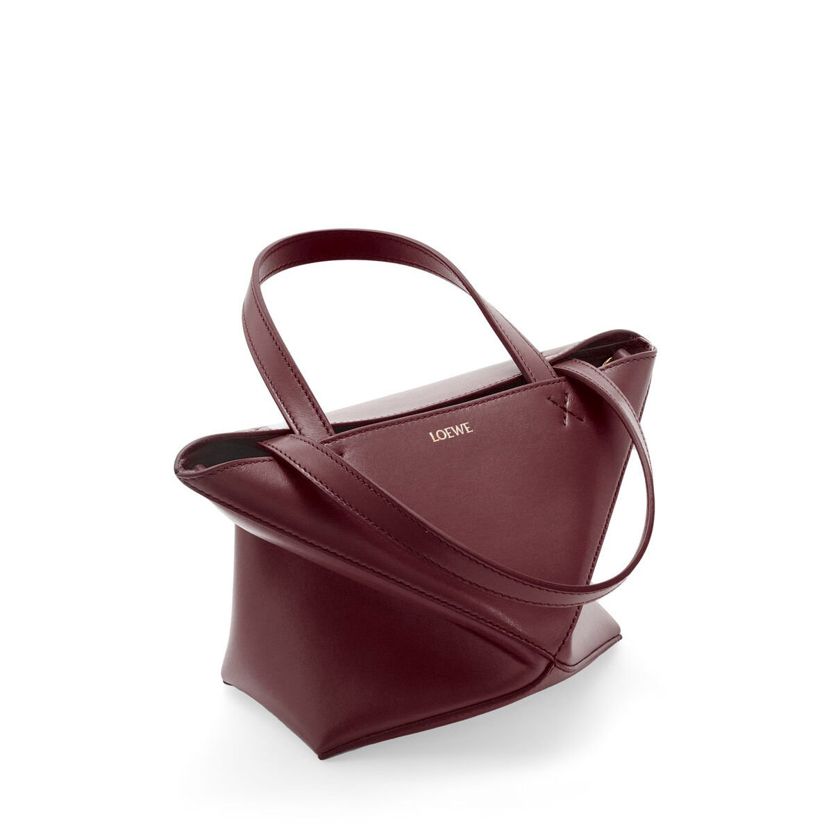 LOEWE Mini Puzzle Fold Tote Bag In Calfskin - Dark Burgundy