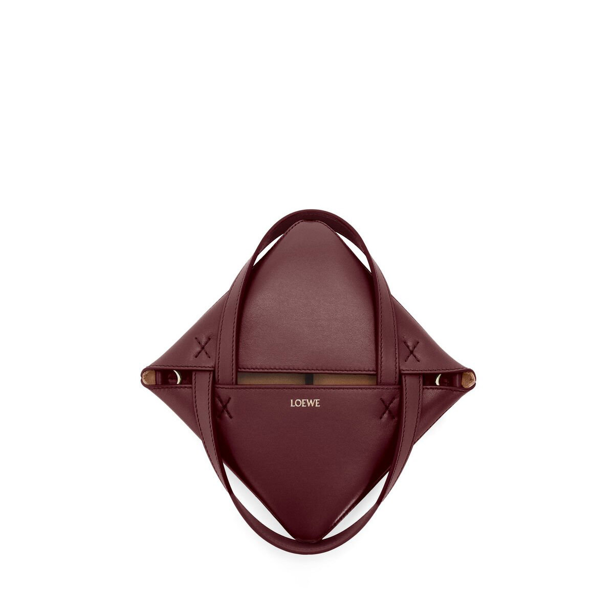 LOEWE Mini Puzzle Fold Tote Bag In Calfskin - Dark Burgundy