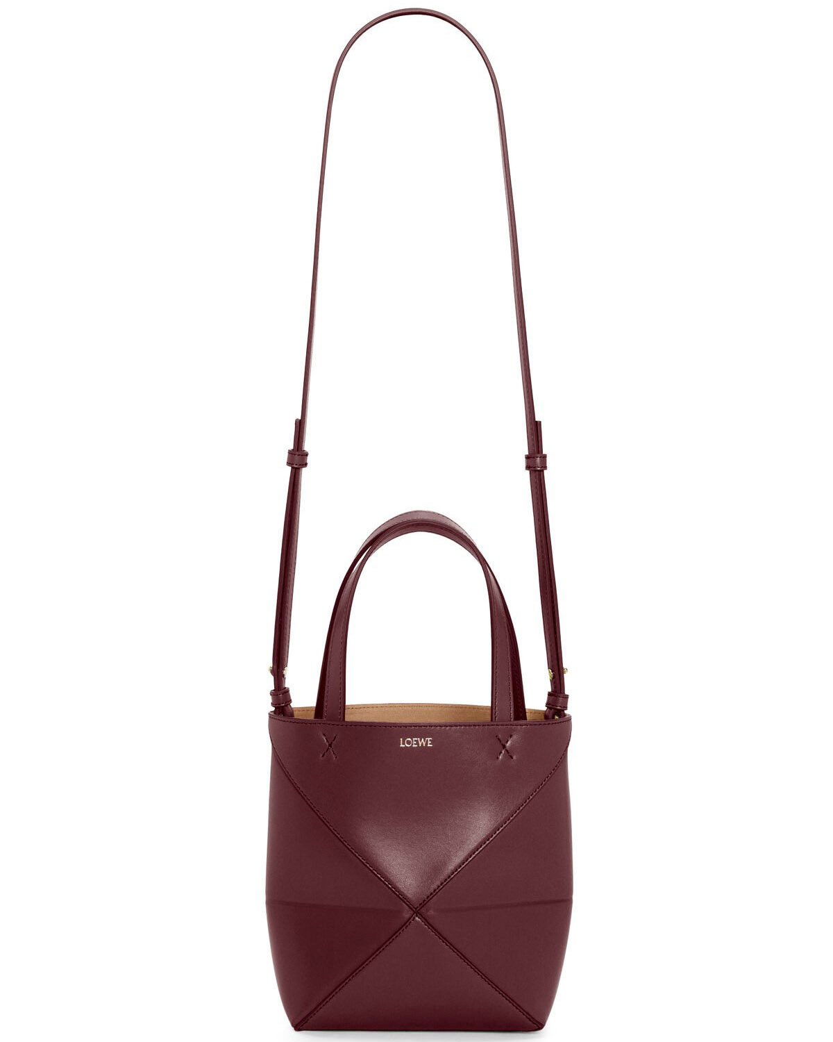 LOEWE Mini Puzzle Fold Tote Bag In Calfskin - Dark Burgundy