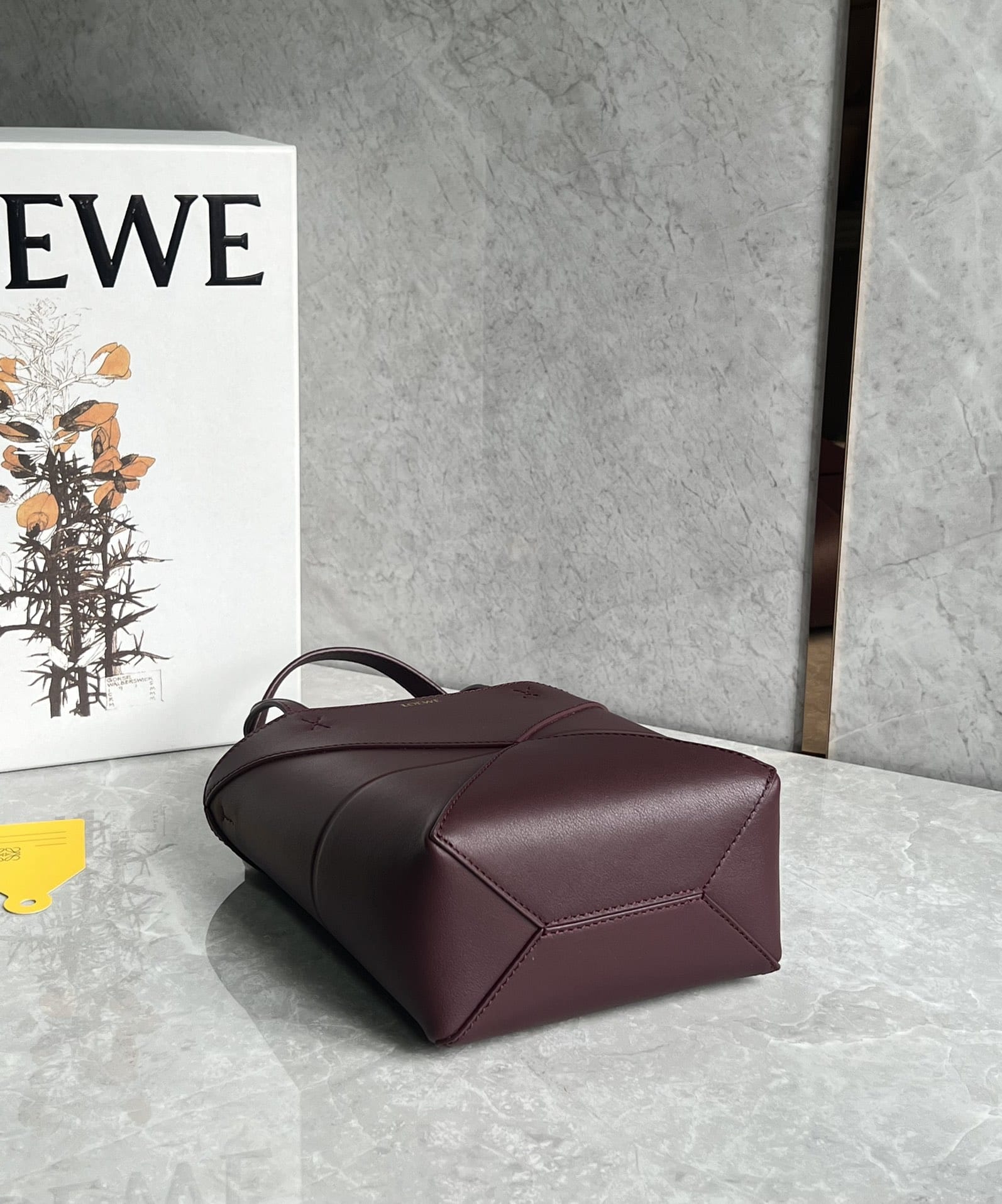 LOEWE Mini Puzzle Fold Tote Bag In Calfskin - Dark Burgundy