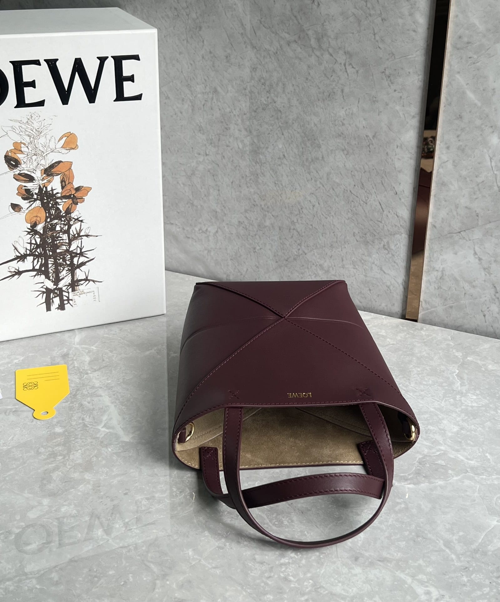 LOEWE Mini Puzzle Fold Tote Bag In Calfskin - Dark Burgundy