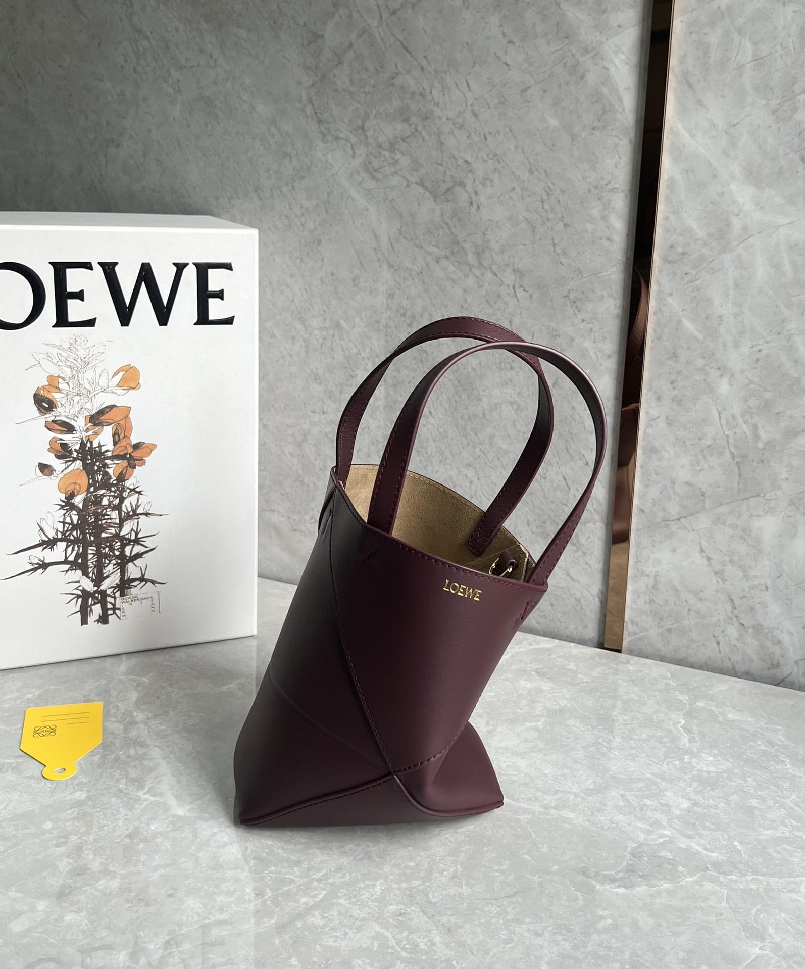 LOEWE Mini Puzzle Fold Tote Bag In Calfskin - Dark Burgundy