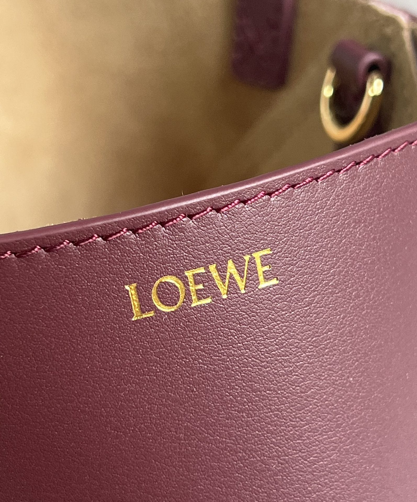 LOEWE Mini Puzzle Fold Tote Bag In Calfskin - Dark Burgundy