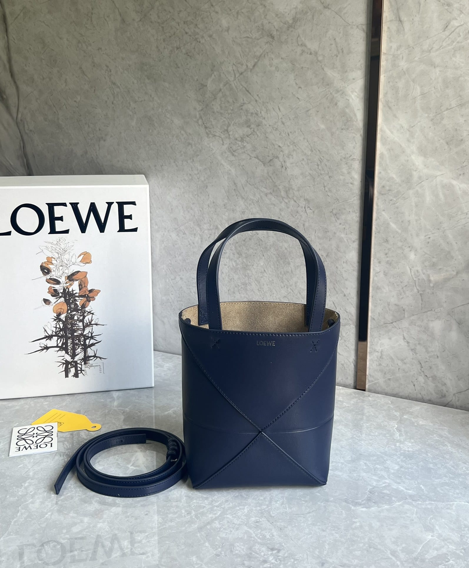 LOEWE Mini Puzzle Fold Tote Bag In Calfskin - Abyss Blue