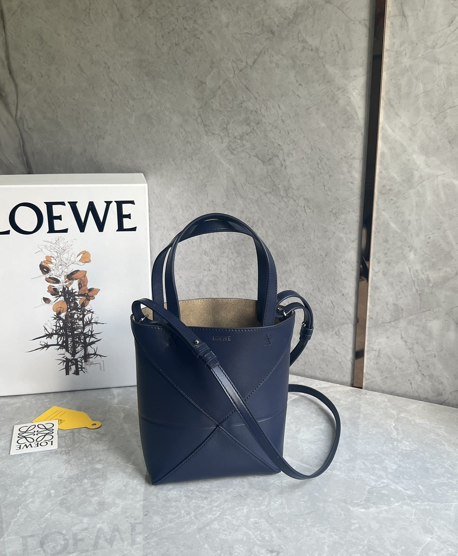 LOEWE Mini Puzzle Fold Tote Bag In Calfskin - Abyss Blue