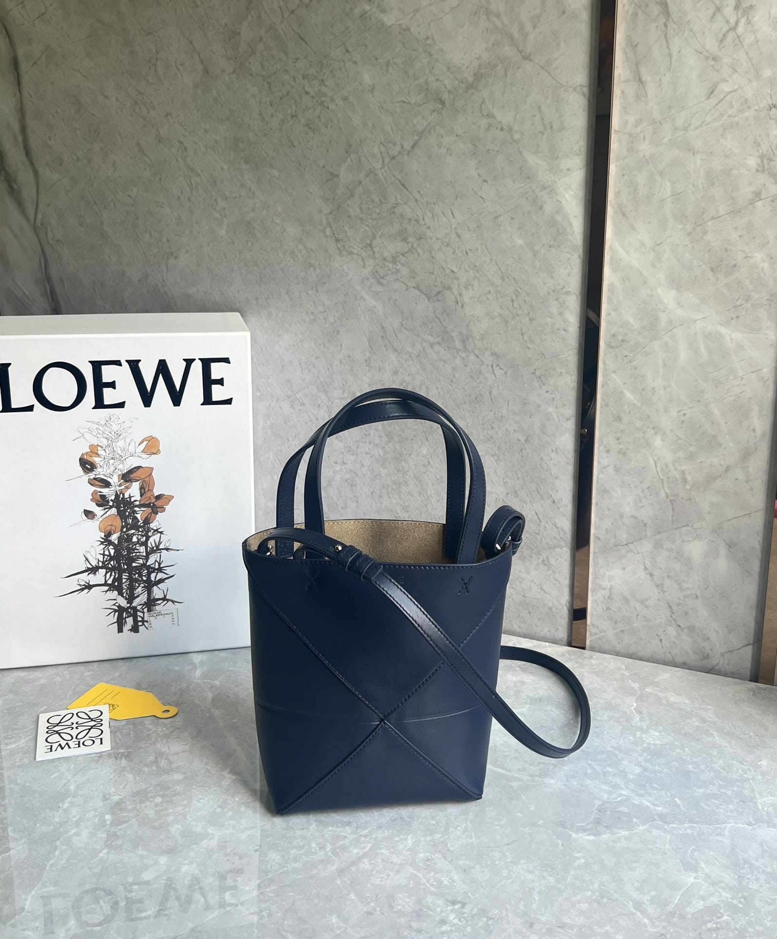 LOEWE Mini Puzzle Fold Tote Bag In Calfskin - Abyss Blue