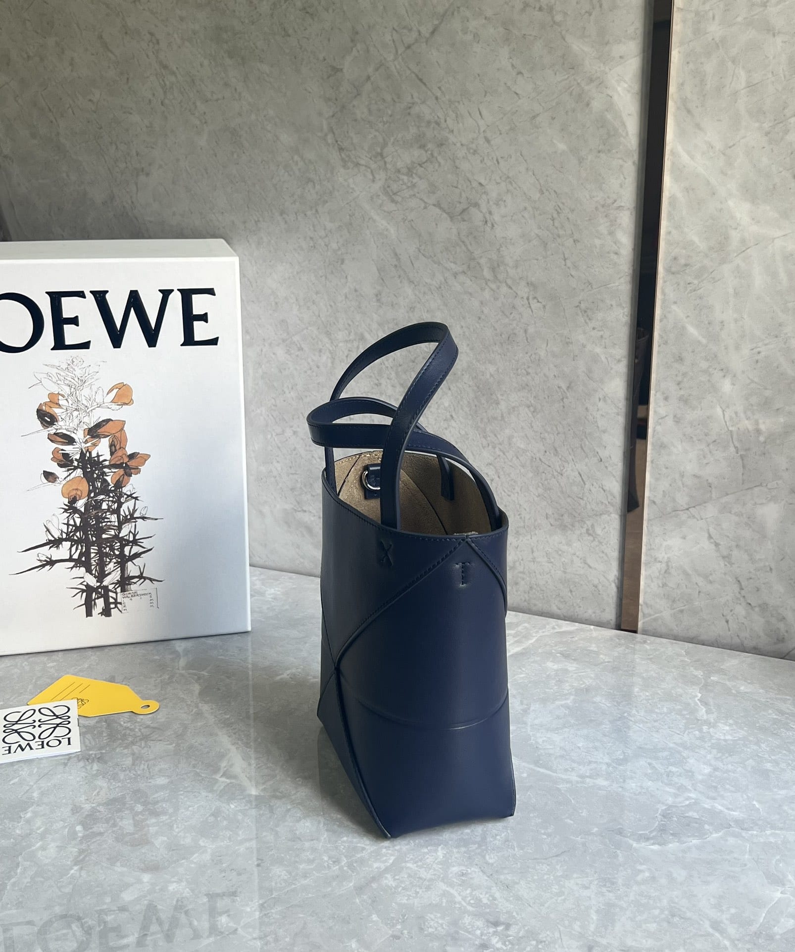 LOEWE Mini Puzzle Fold Tote Bag In Calfskin - Abyss Blue