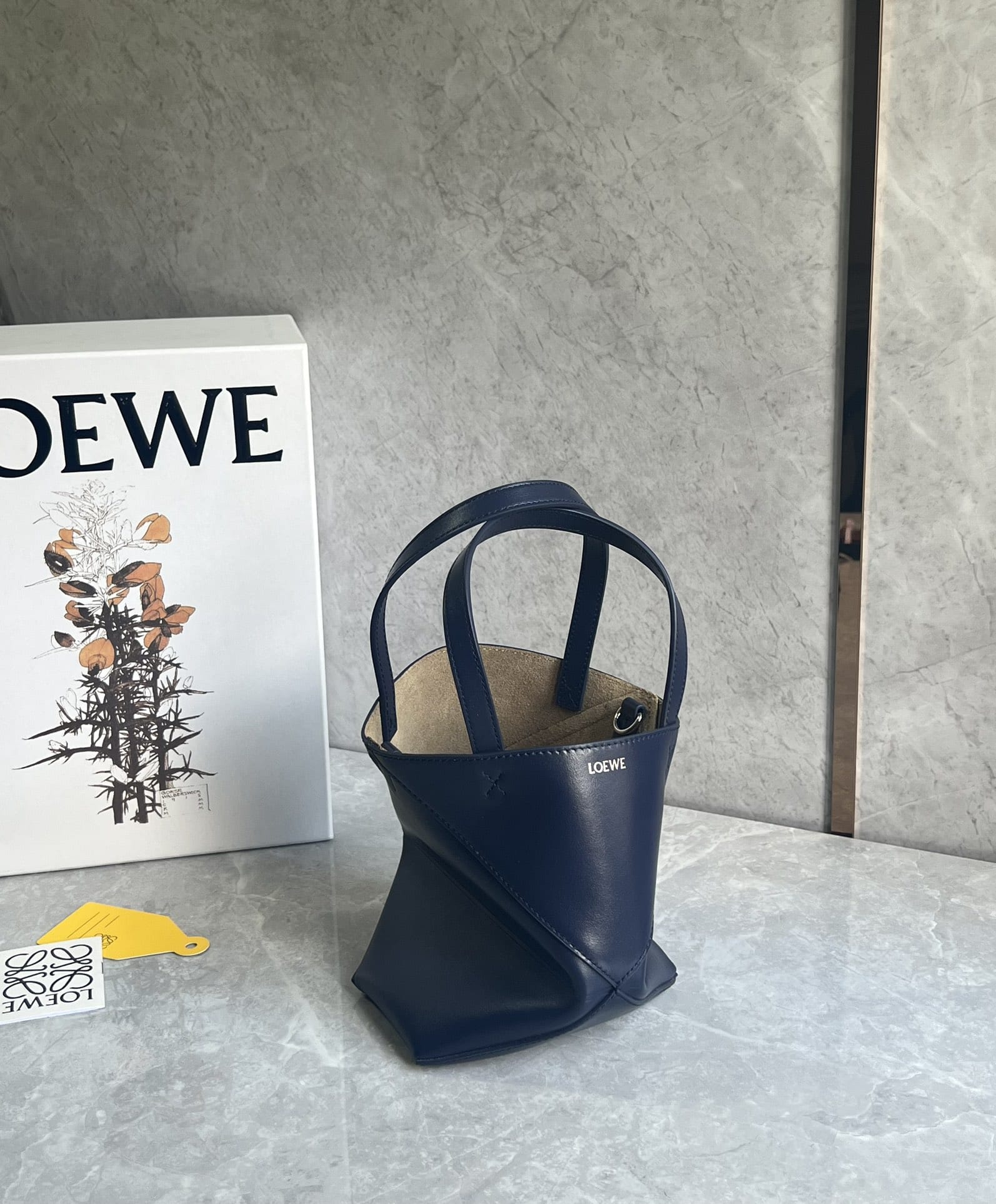 LOEWE Mini Puzzle Fold Tote Bag In Calfskin - Abyss Blue