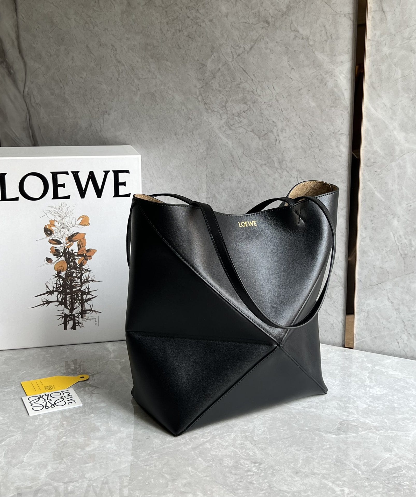 LOEWE Medium Puzzle Fold Tote Bag In Calfskin - Black