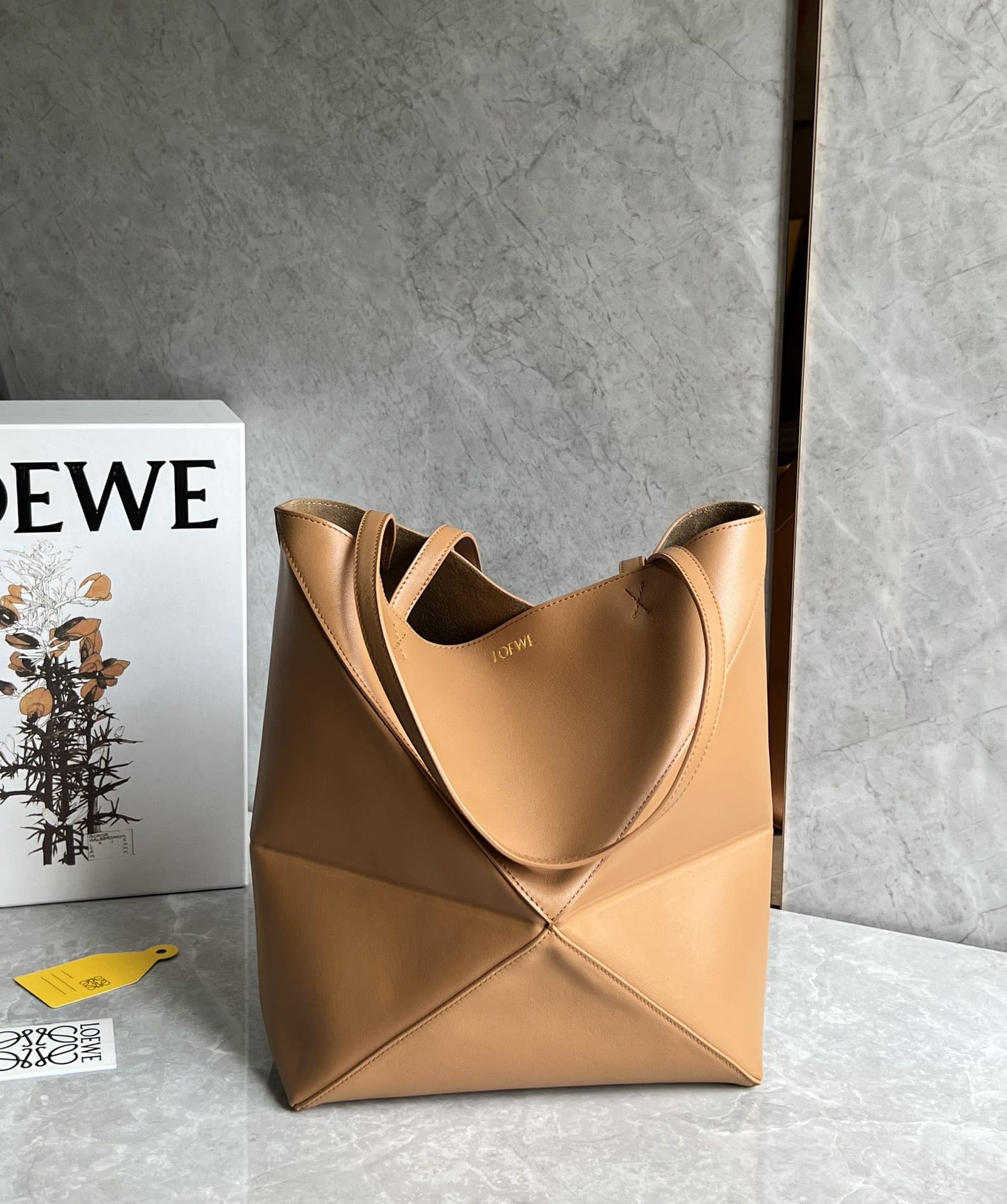 LOEWE Medium Puzzle Fold Tote Bag In Calfskin - Warm Desert