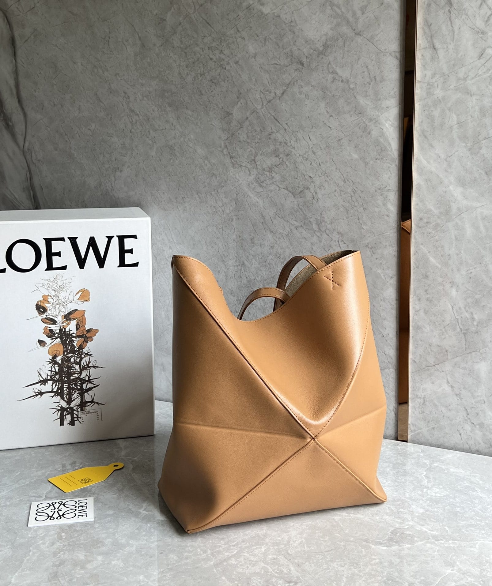 LOEWE Medium Puzzle Fold Tote Bag In Calfskin - Warm Desert