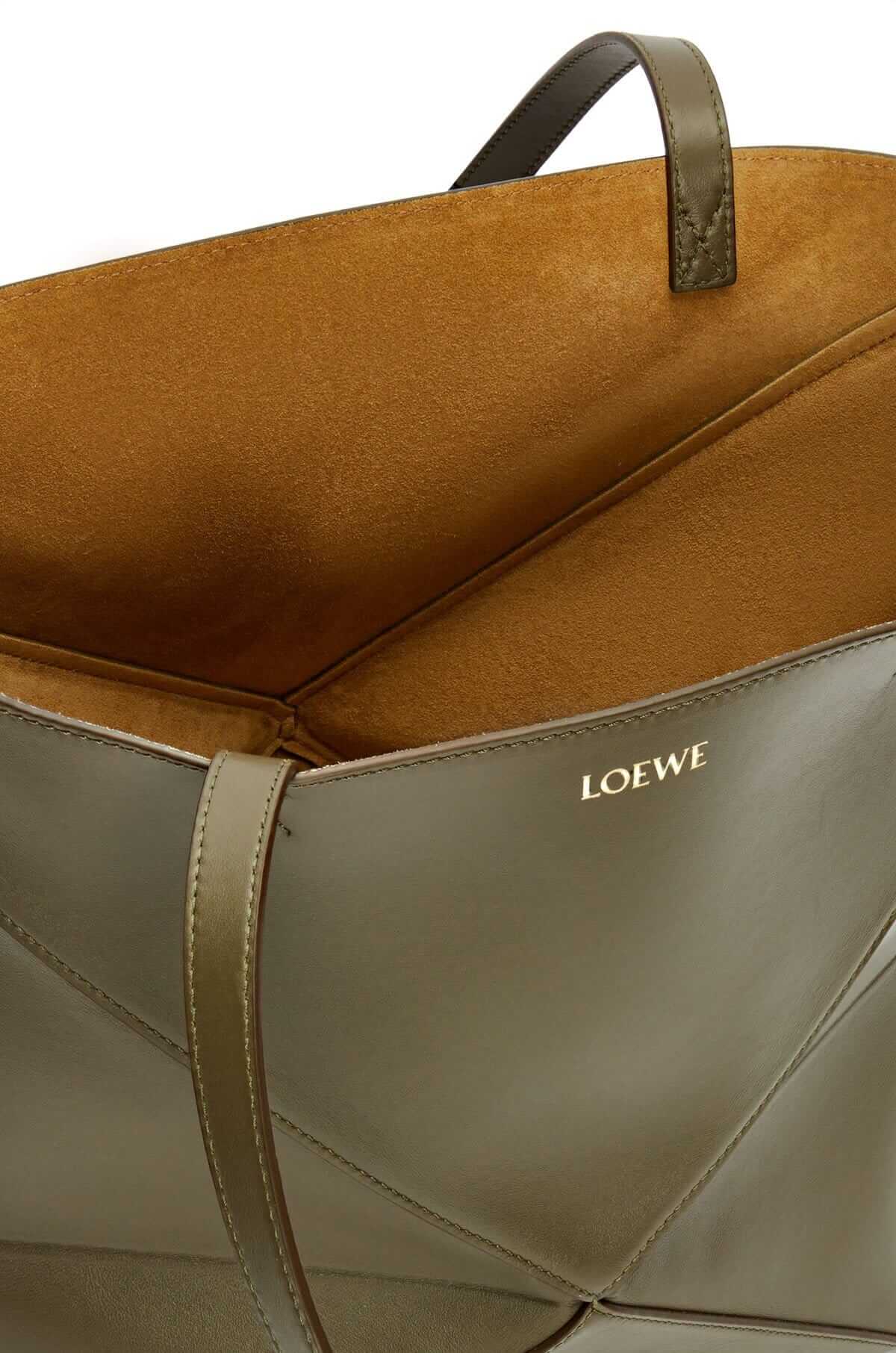 LOEWE Medium Puzzle Fold Tote Bag In Calfskin - Dark Khaki Green